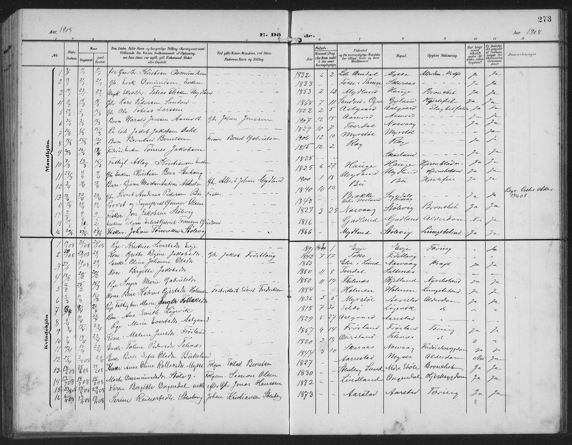 Sokndal sokneprestkontor, SAST/A-101808: Parish register (copy) no. B 8, 1908-1934, p. 273