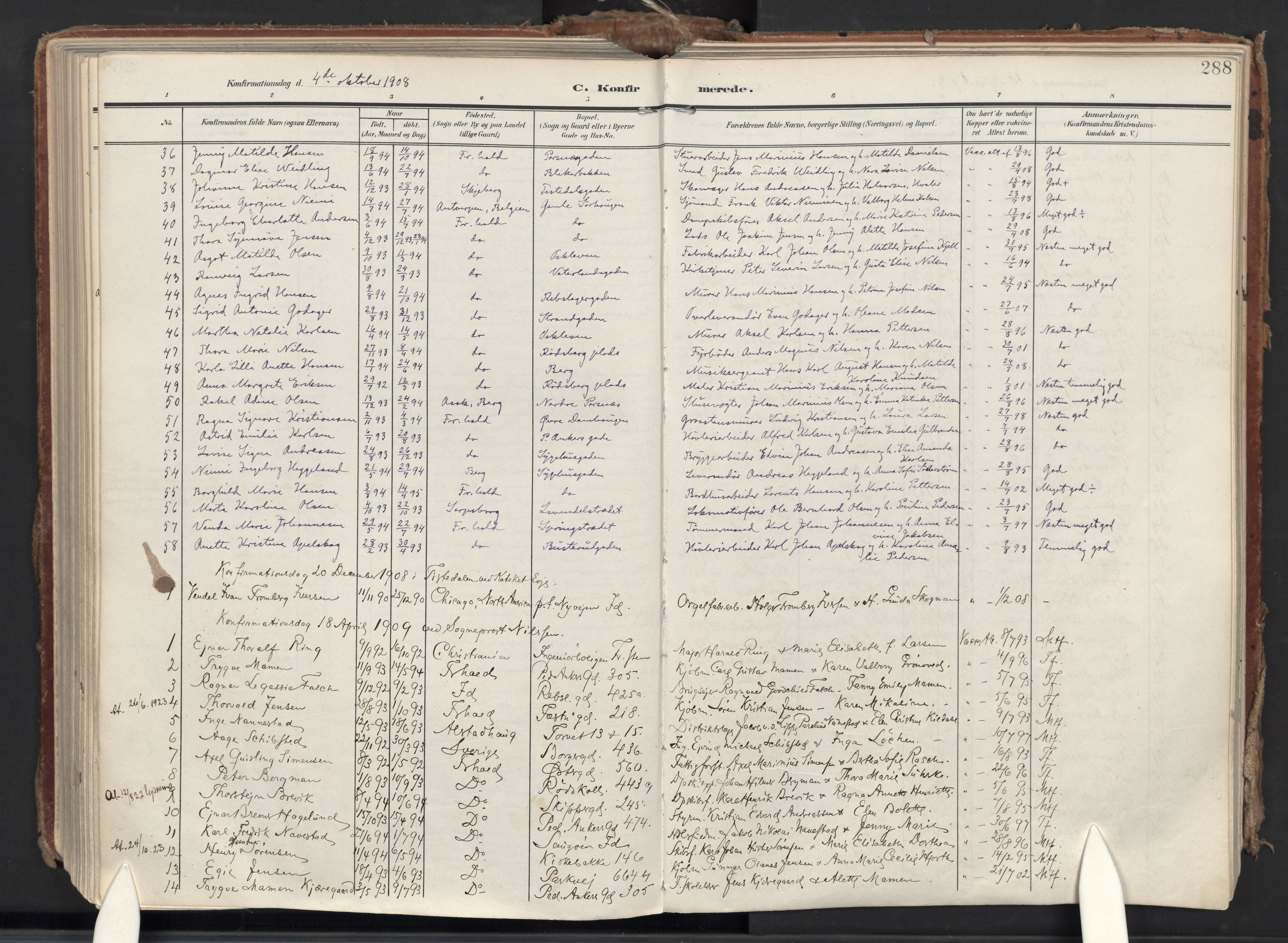 Halden prestekontor Kirkebøker, AV/SAO-A-10909/F/Fa/L0015: Parish register (official) no. I 15, 1907-1925, p. 288