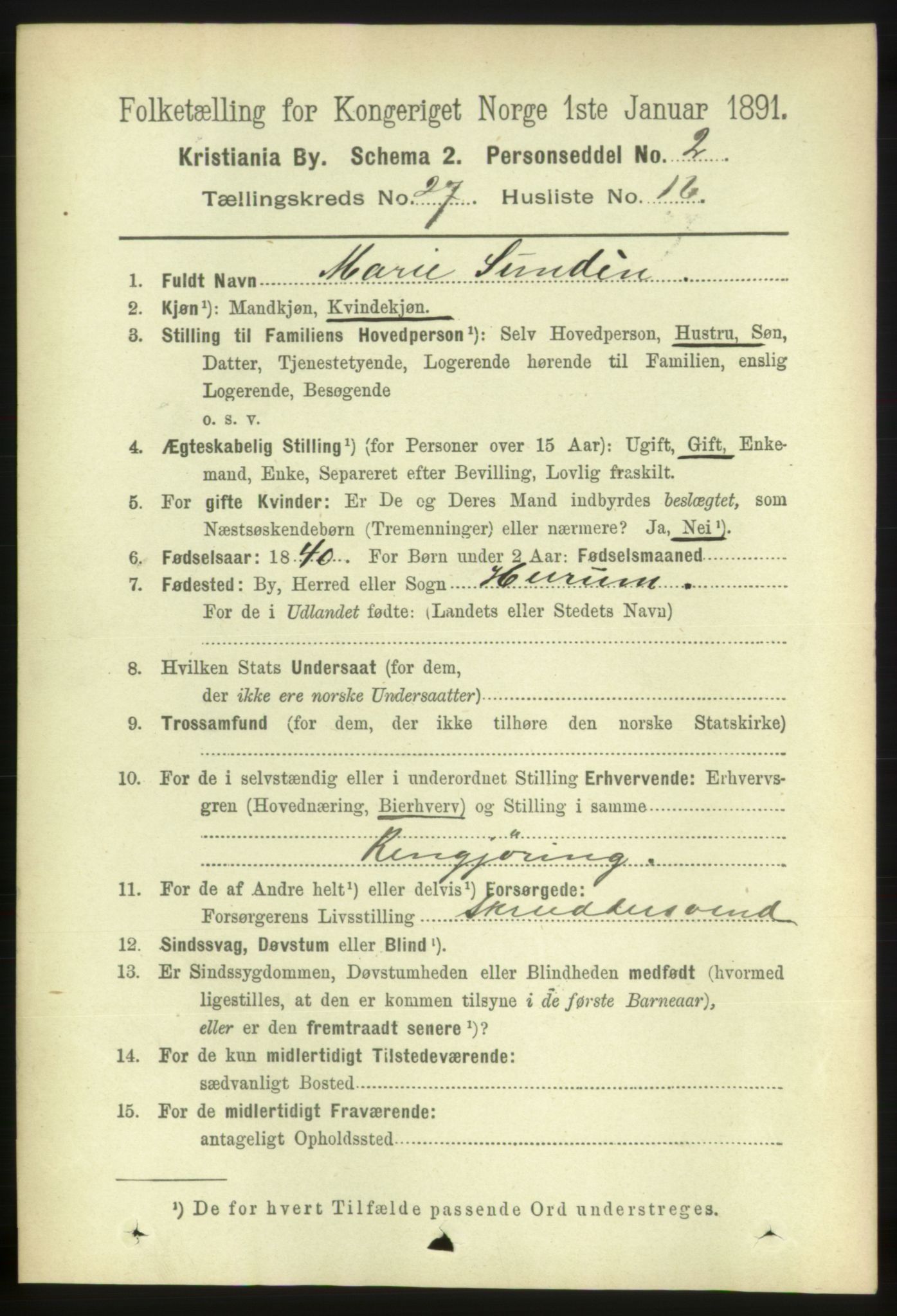 RA, 1891 census for 0301 Kristiania, 1891, p. 14145