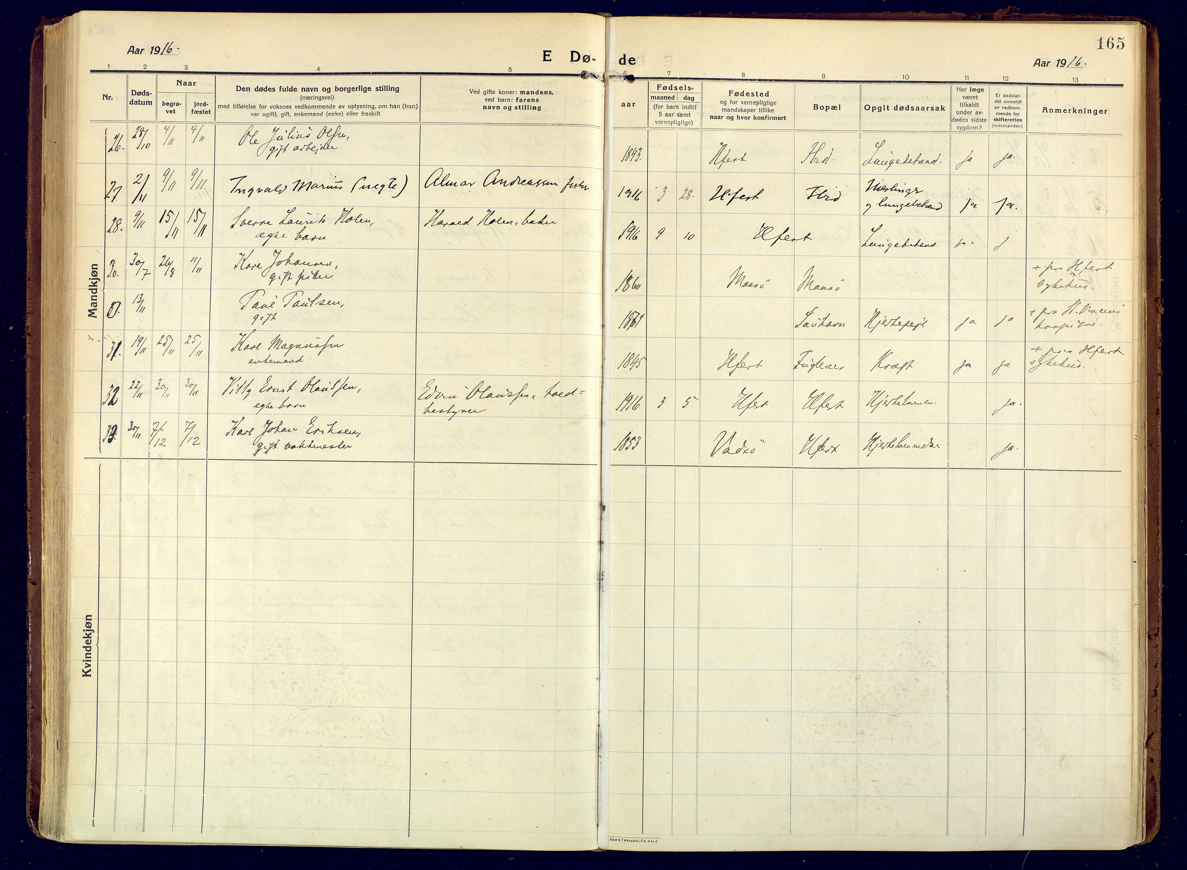 Hammerfest sokneprestkontor, AV/SATØ-S-1347/H/Ha/L0015.kirke: Parish register (official) no. 15, 1916-1923, p. 165