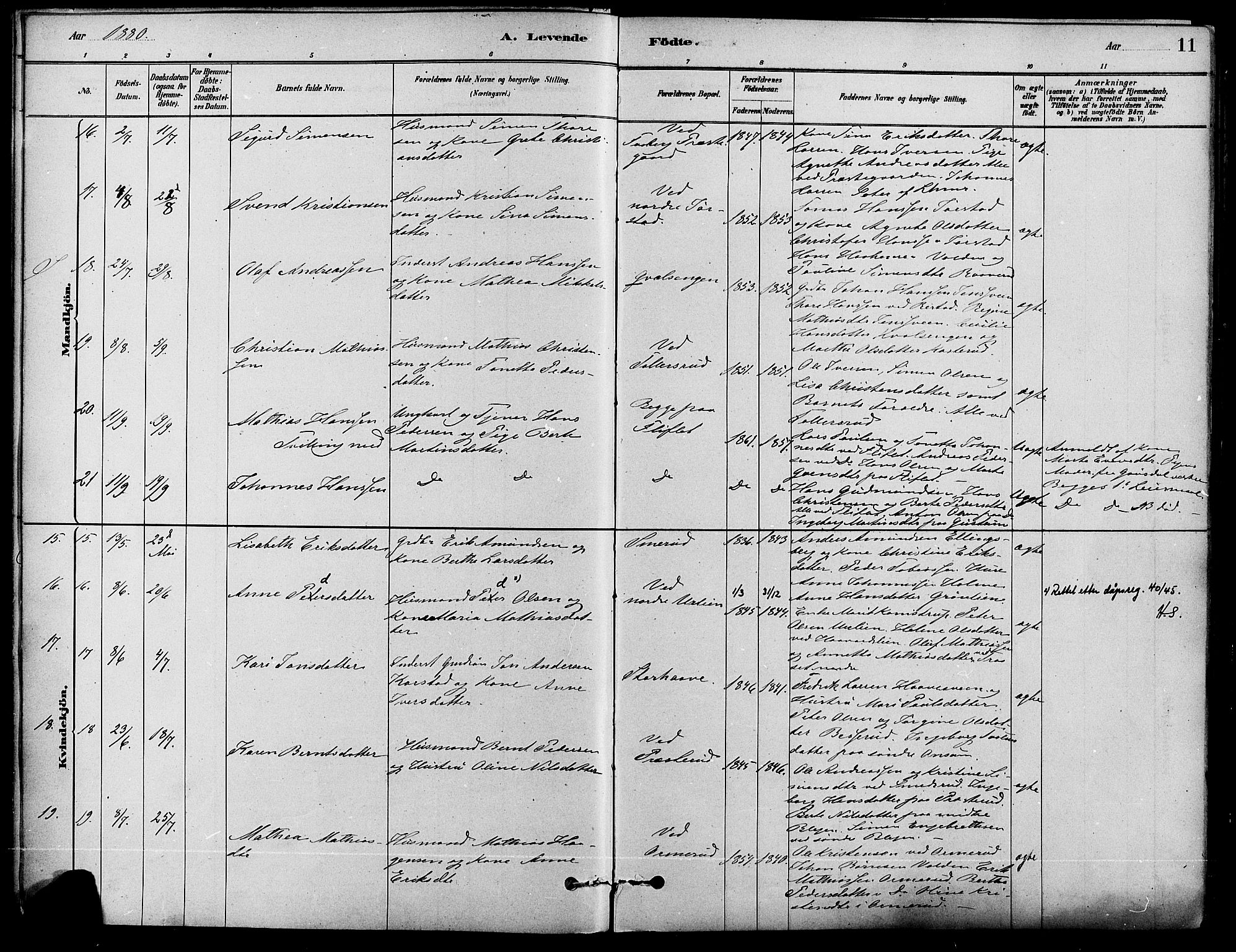 Fåberg prestekontor, AV/SAH-PREST-086/H/Ha/Haa/L0008: Parish register (official) no. 8, 1879-1898, p. 11