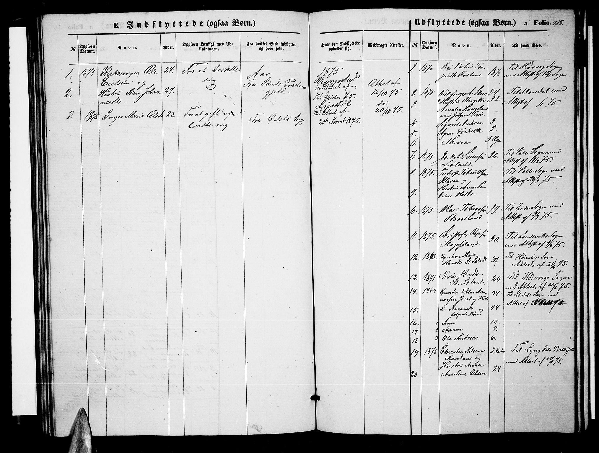 Nord-Audnedal sokneprestkontor, AV/SAK-1111-0032/F/Fb/Fbb/L0002: Parish register (copy) no. B 2, 1859-1882, p. 218