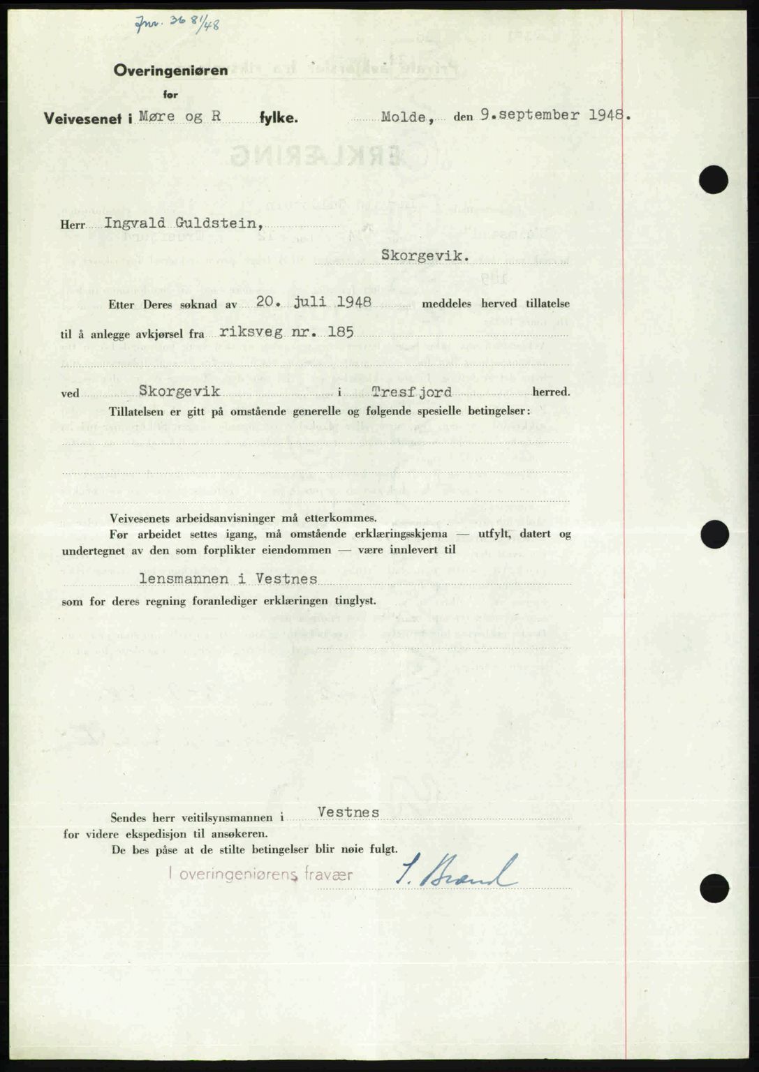 Romsdal sorenskriveri, AV/SAT-A-4149/1/2/2C: Mortgage book no. A27, 1948-1948, Diary no: : 2381/1948