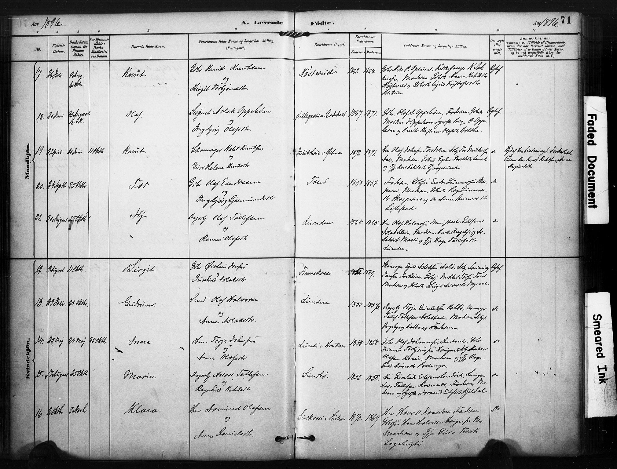 Kviteseid kirkebøker, SAKO/A-276/F/Fa/L0008: Parish register (official) no. I 8, 1882-1903, p. 71