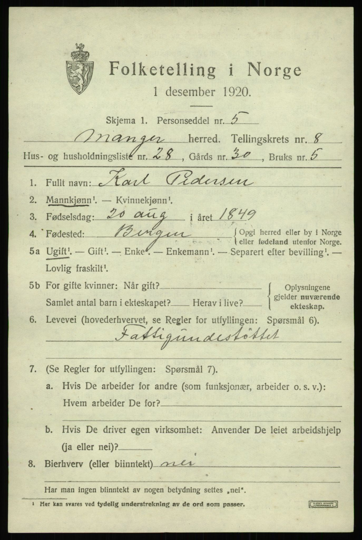 SAB, 1920 census for Manger, 1920, p. 5435