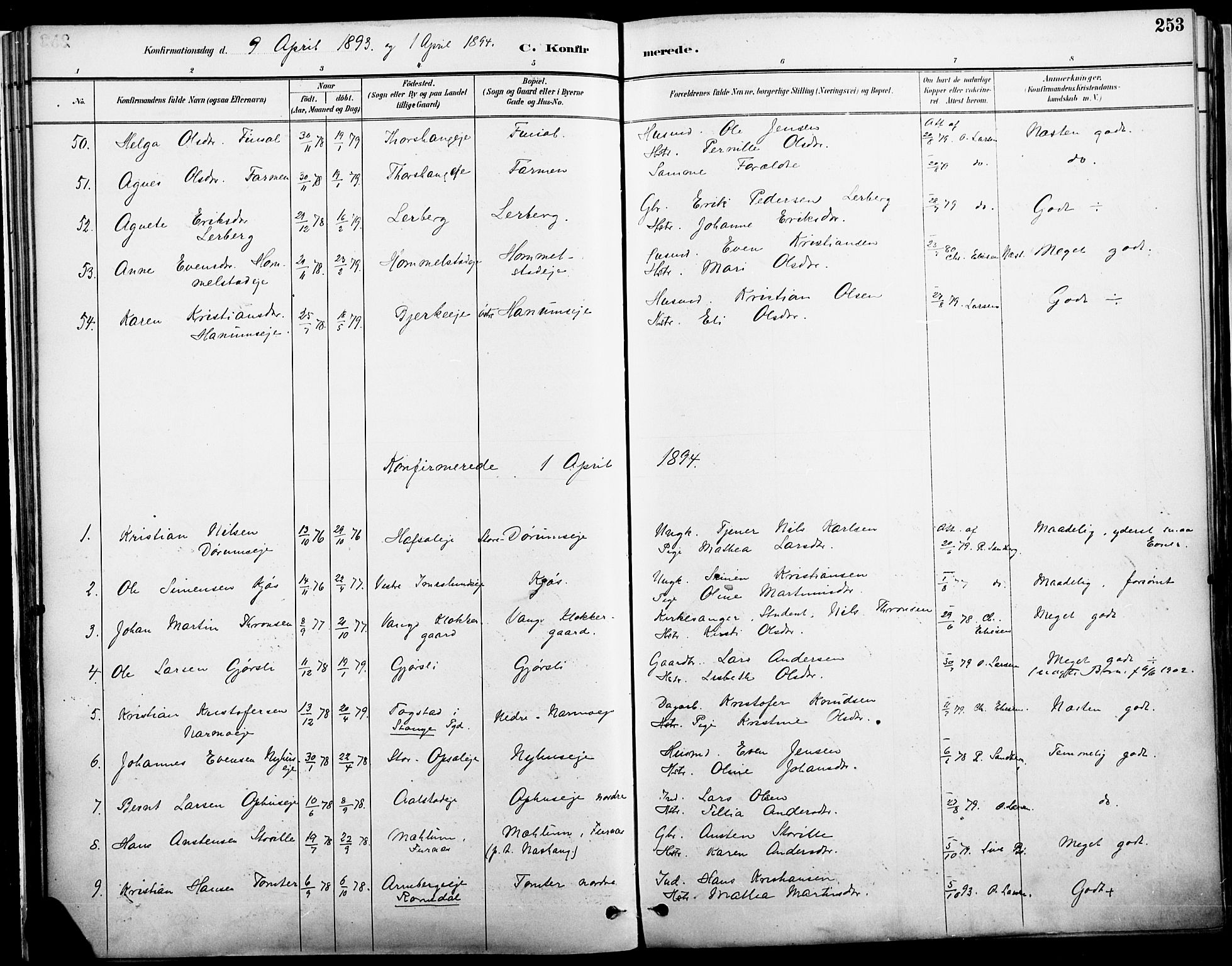 Vang prestekontor, Hedmark, AV/SAH-PREST-008/H/Ha/Haa/L0019A: Parish register (official) no. 19, 1886-1900, p. 253