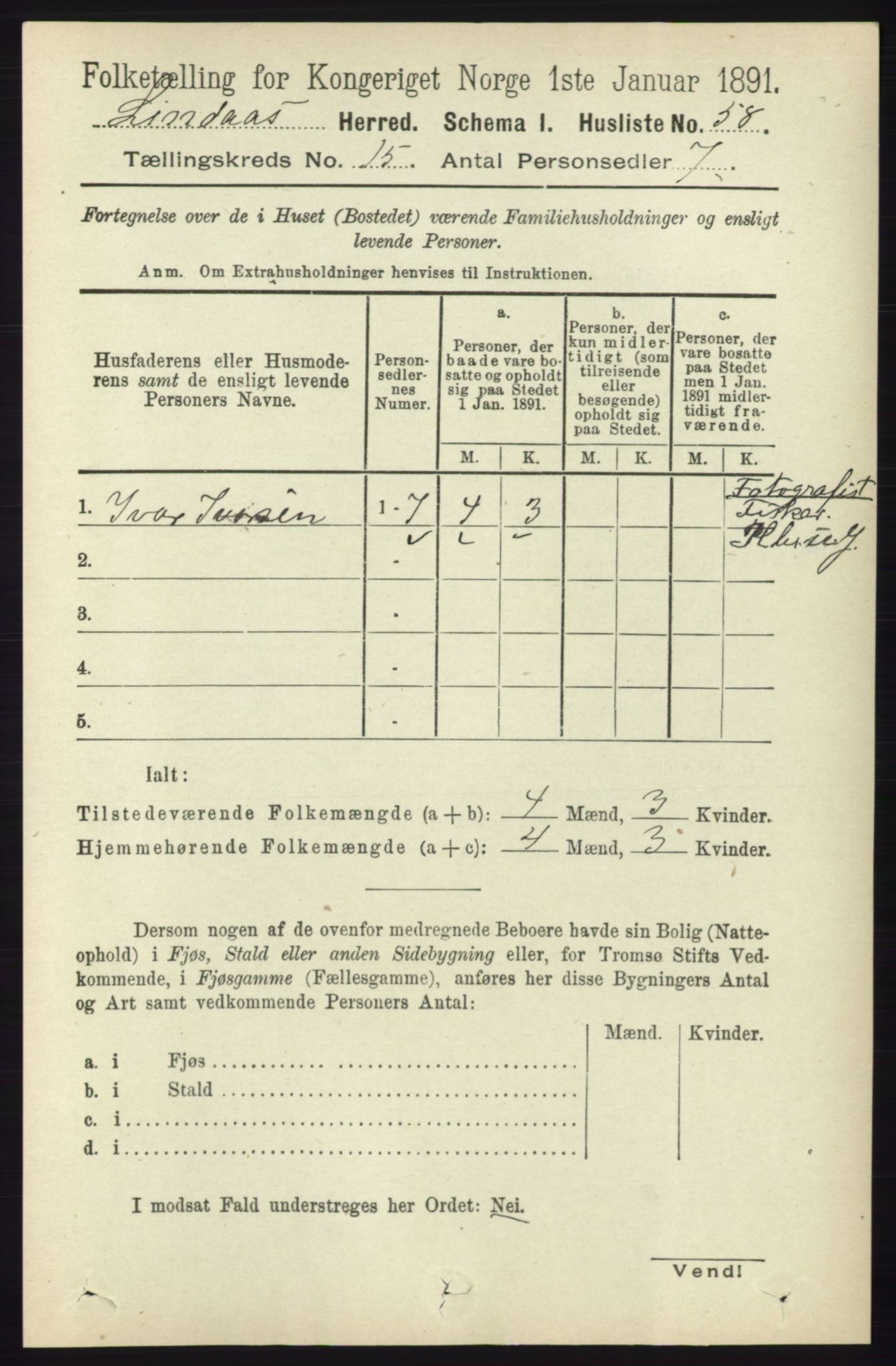 RA, 1891 census for 1263 Lindås, 1891, p. 5266