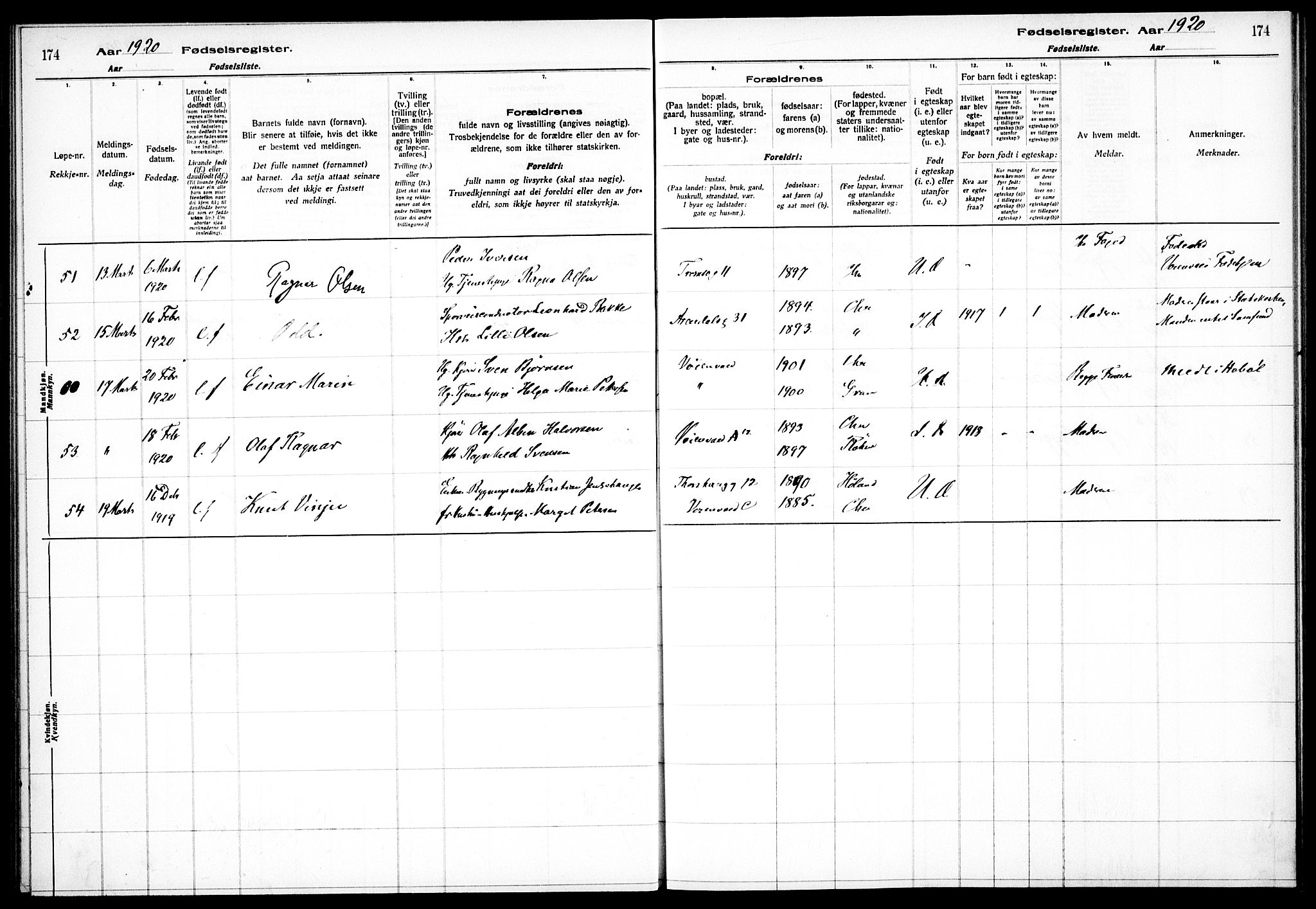 Sagene prestekontor Kirkebøker, SAO/A-10796/J/L0001: Birth register no. 1, 1916-1920, p. 174