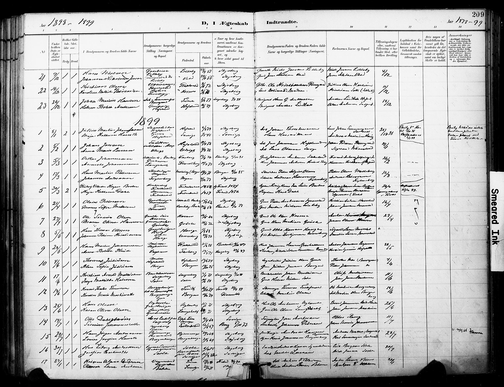 Skjeberg prestekontor Kirkebøker, SAO/A-10923/F/Fa/L0010: Parish register (official) no. I 10, 1898-1911, p. 209
