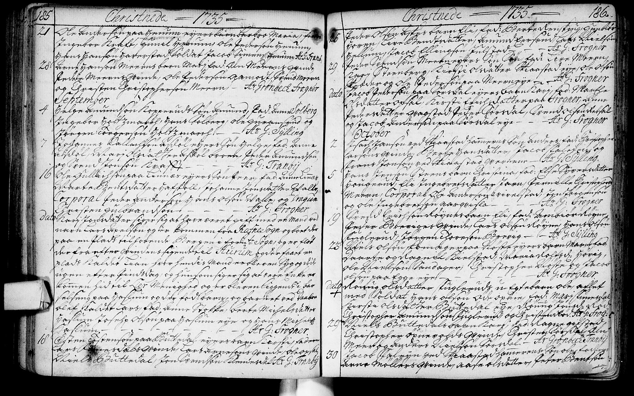 Lier kirkebøker, AV/SAKO-A-230/F/Fa/L0003: Parish register (official) no. I 3, 1727-1748, p. 185-186