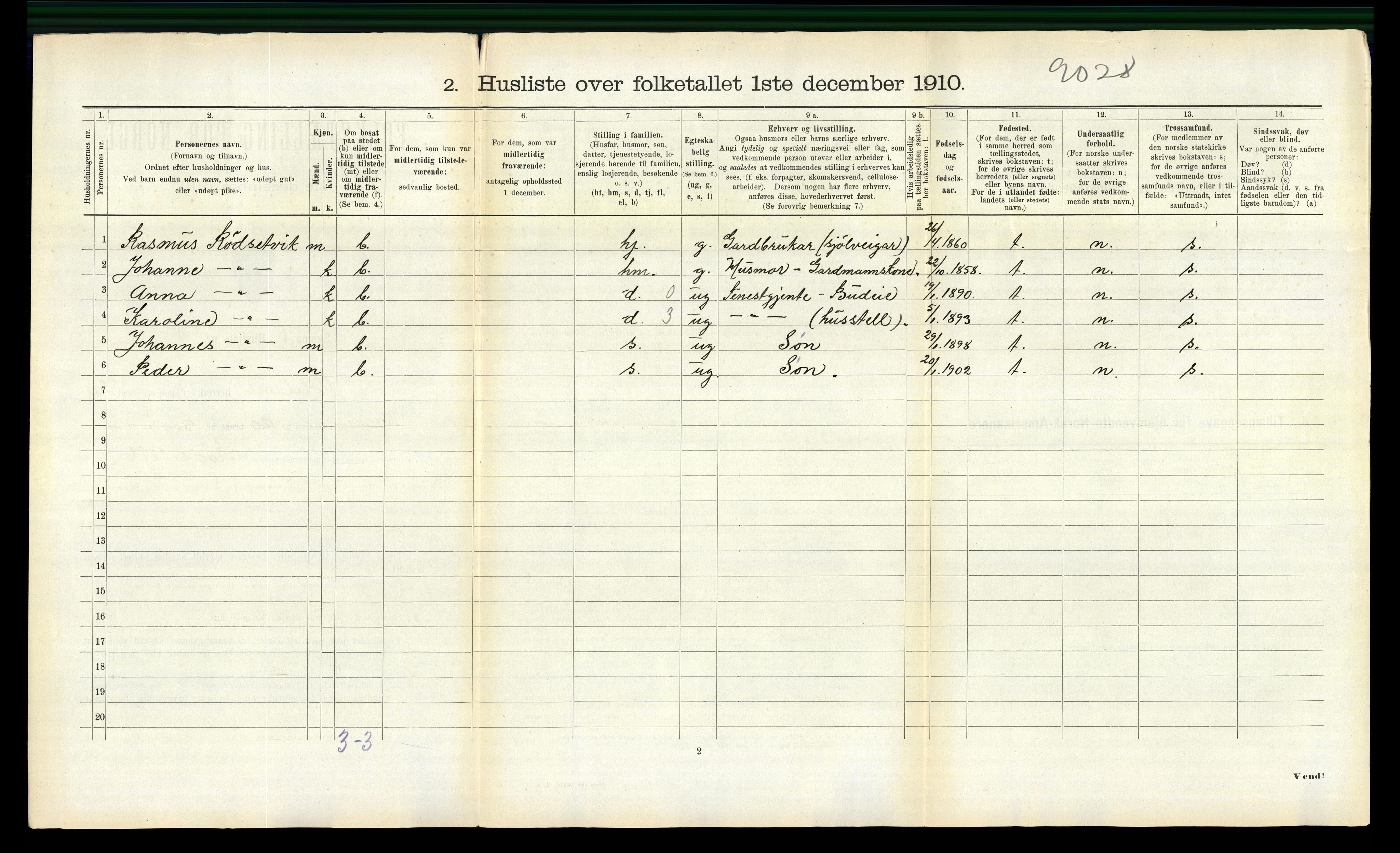 RA, 1910 census for Volda, 1910, p. 1371