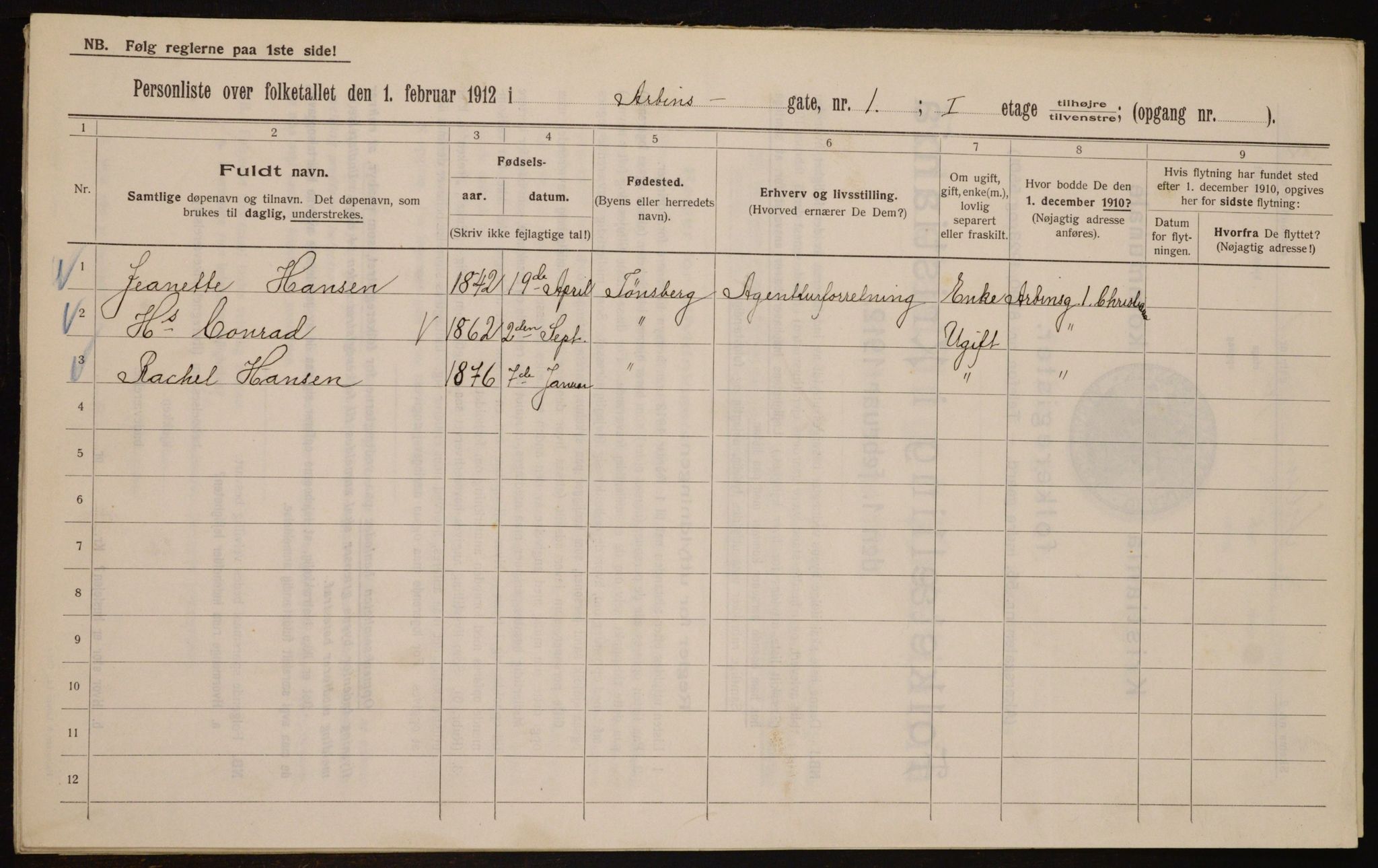 OBA, Municipal Census 1912 for Kristiania, 1912, p. 1422