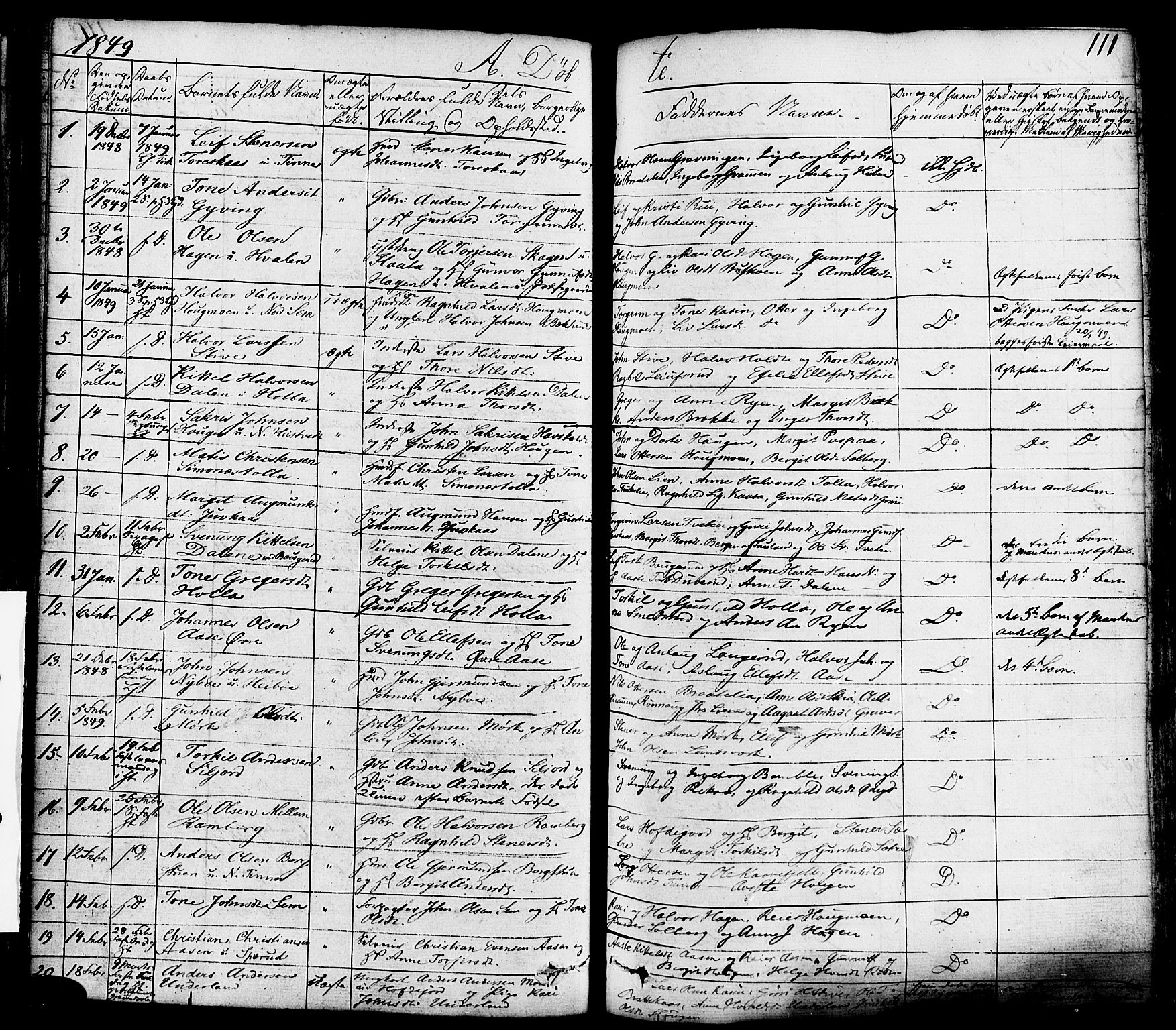 Heddal kirkebøker, AV/SAKO-A-268/F/Fa/L0006: Parish register (official) no. I 6, 1837-1854, p. 111