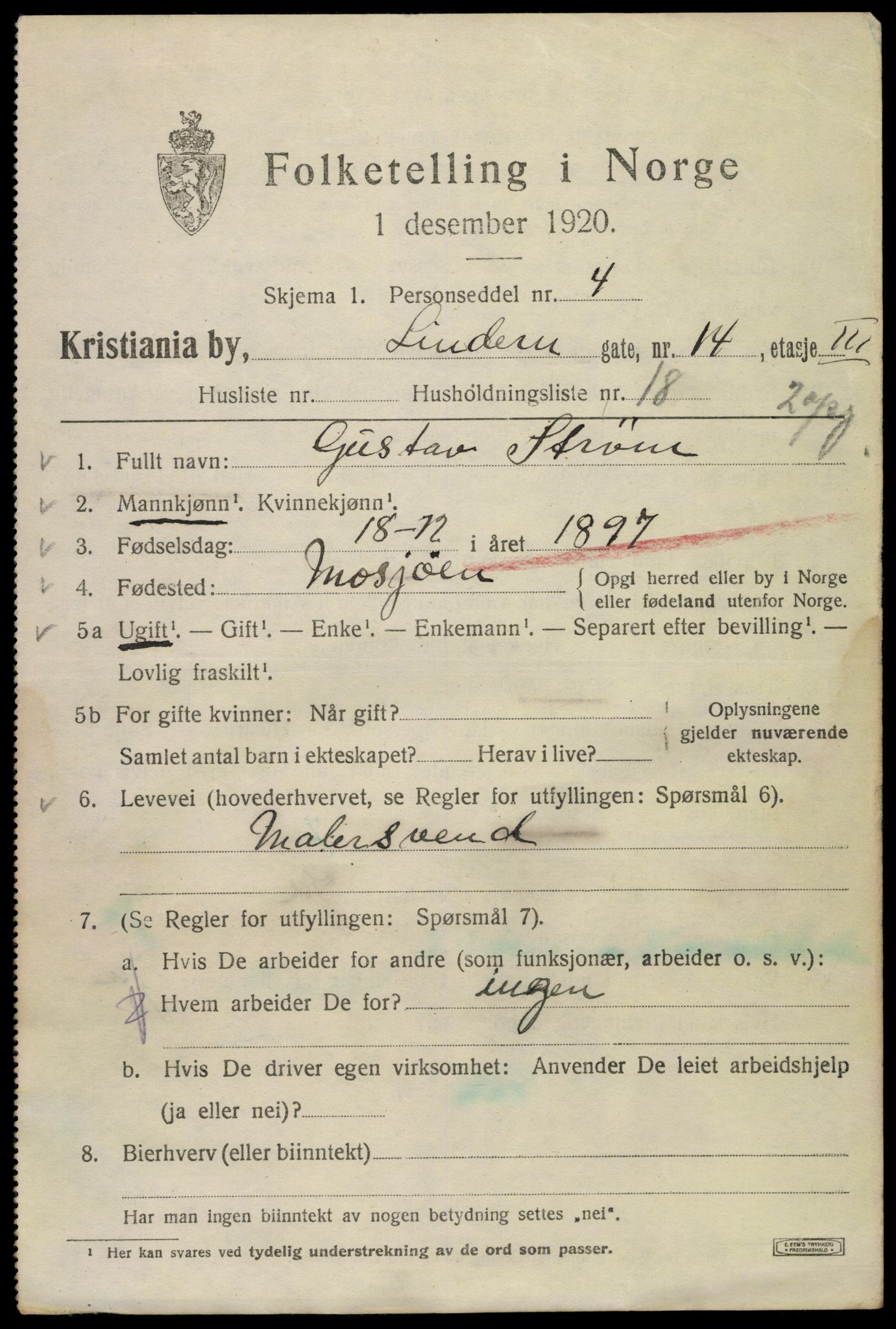 SAO, 1920 census for Kristiania, 1920, p. 365497