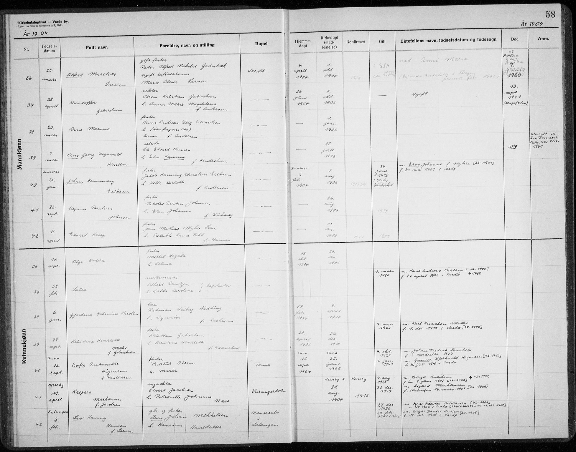 Vardø sokneprestkontor, AV/SATØ-S-1332/H/Hc/L0001kirkerekon: Other parish register no. 1, 1900-1914, p. 58