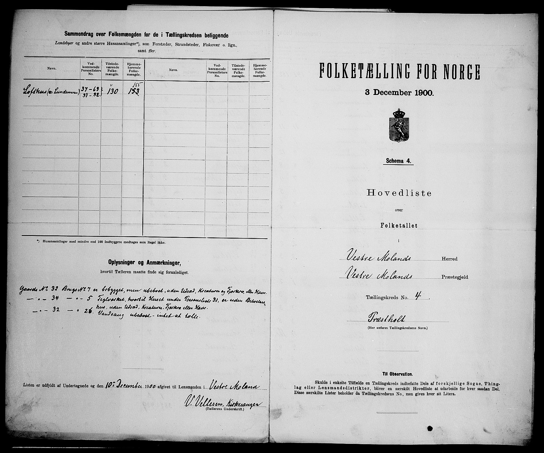 SAK, 1900 census for Vestre Moland, 1900, p. 20