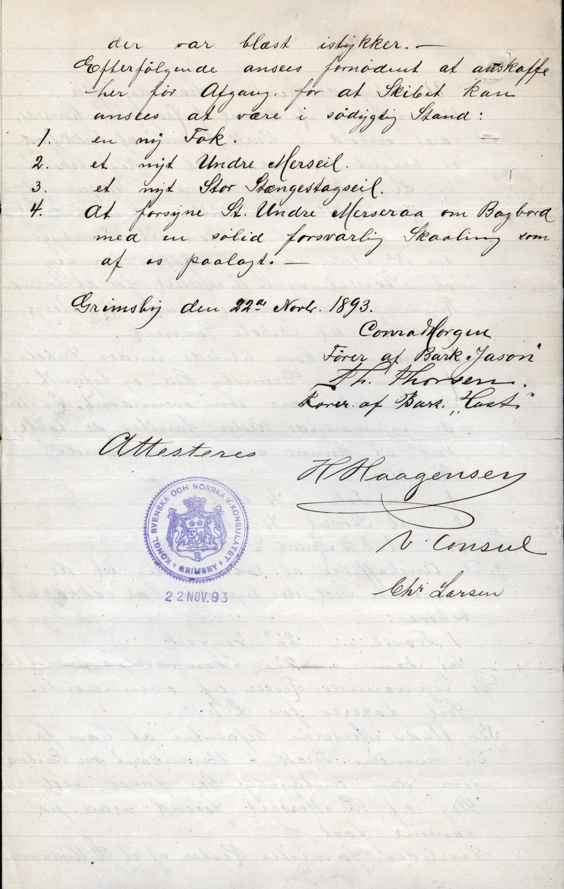 Pa 63 - Østlandske skibsassuranceforening, VEMU/A-1079/G/Ga/L0030/0004: Havaridokumenter / Riga, Punctum, Poseidon, Dovre, Bengal, Maitland, Orient, 1893, p. 82