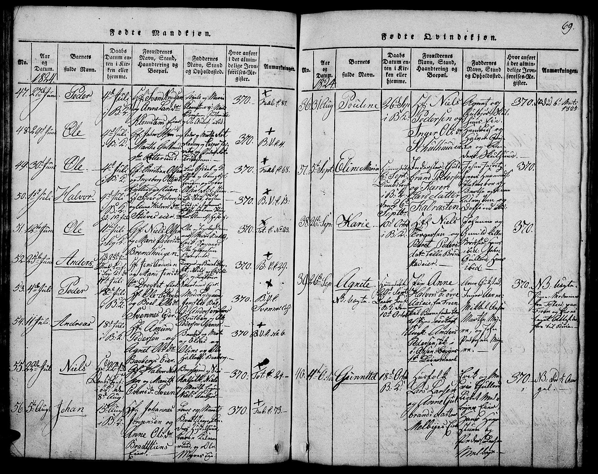 Biri prestekontor, SAH/PREST-096/H/Ha/Hab/L0001: Parish register (copy) no. 1, 1814-1828, p. 69