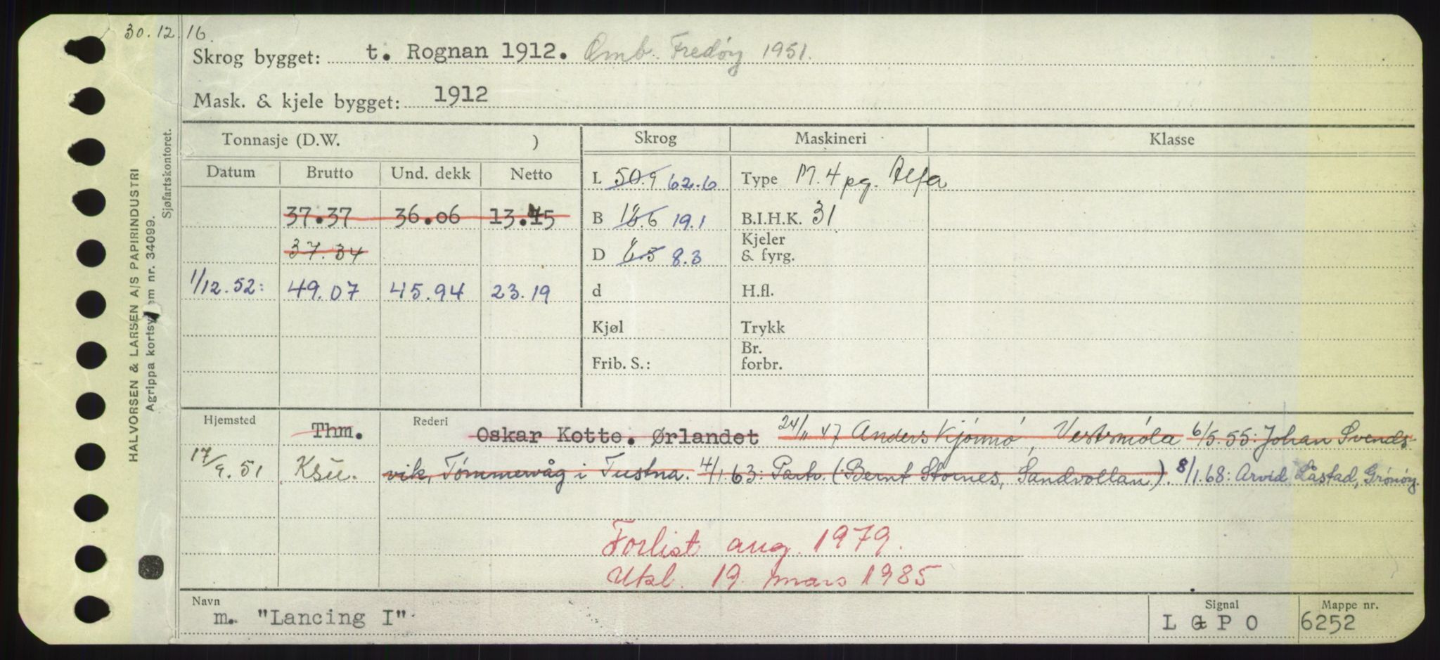 Sjøfartsdirektoratet med forløpere, Skipsmålingen, RA/S-1627/H/Hd/L0022: Fartøy, L-Lia, p. 145