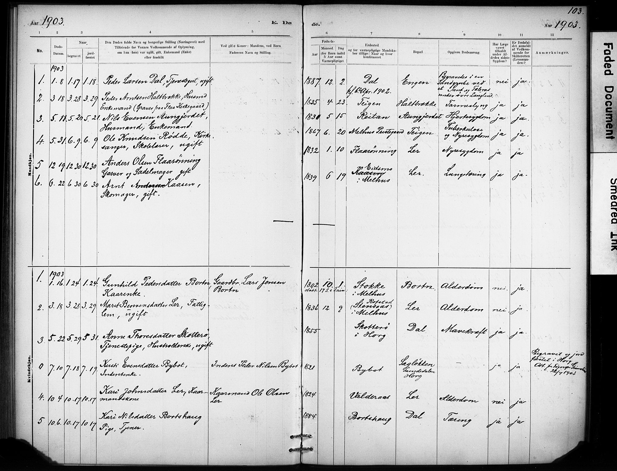 Ministerialprotokoller, klokkerbøker og fødselsregistre - Sør-Trøndelag, SAT/A-1456/693/L1119: Parish register (official) no. 693A01, 1887-1905, p. 103