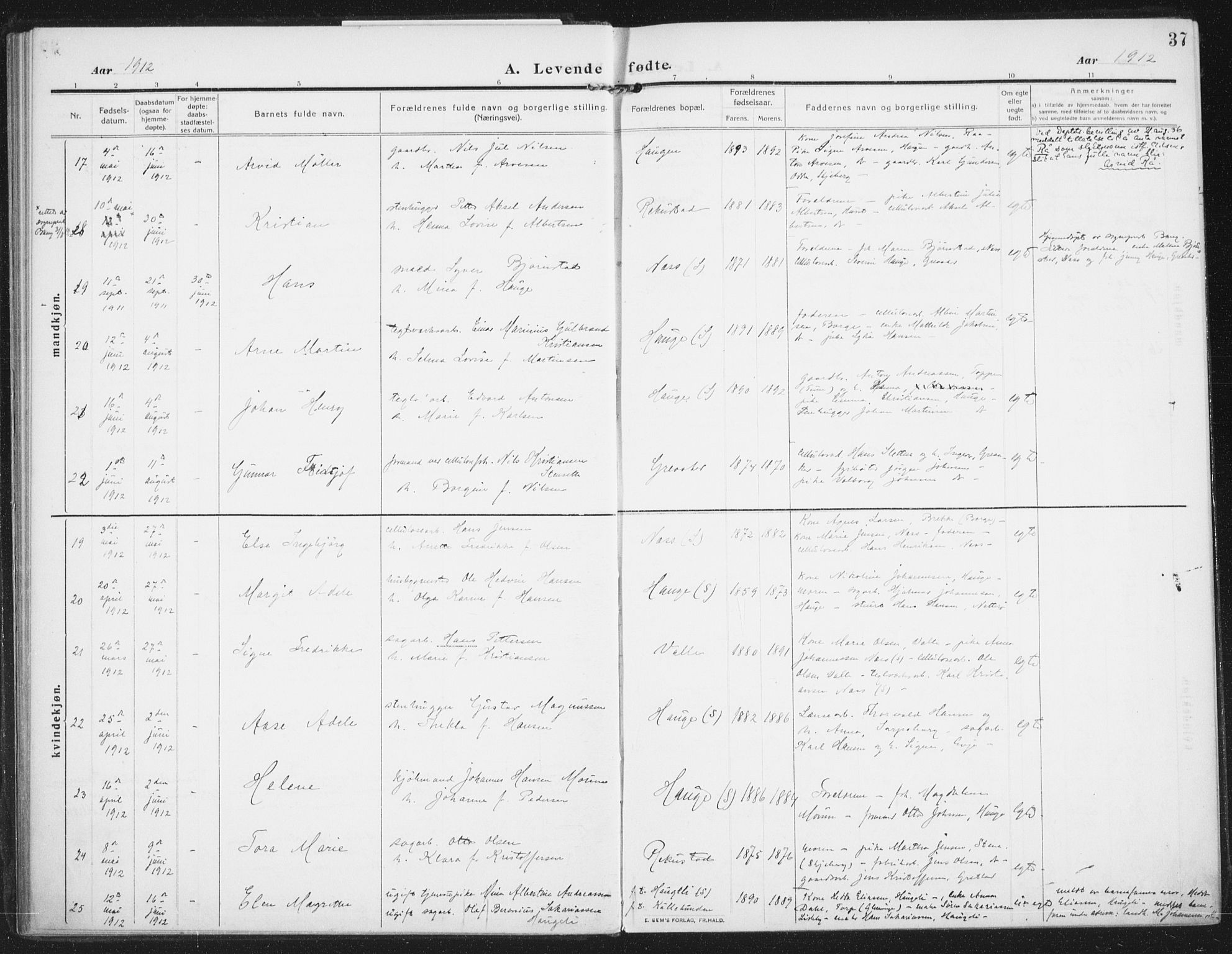 Rolvsøy prestekontor Kirkebøker, AV/SAO-A-2004/F/Fa/L0002: Parish register (official) no. 2, 1909-1917, p. 37