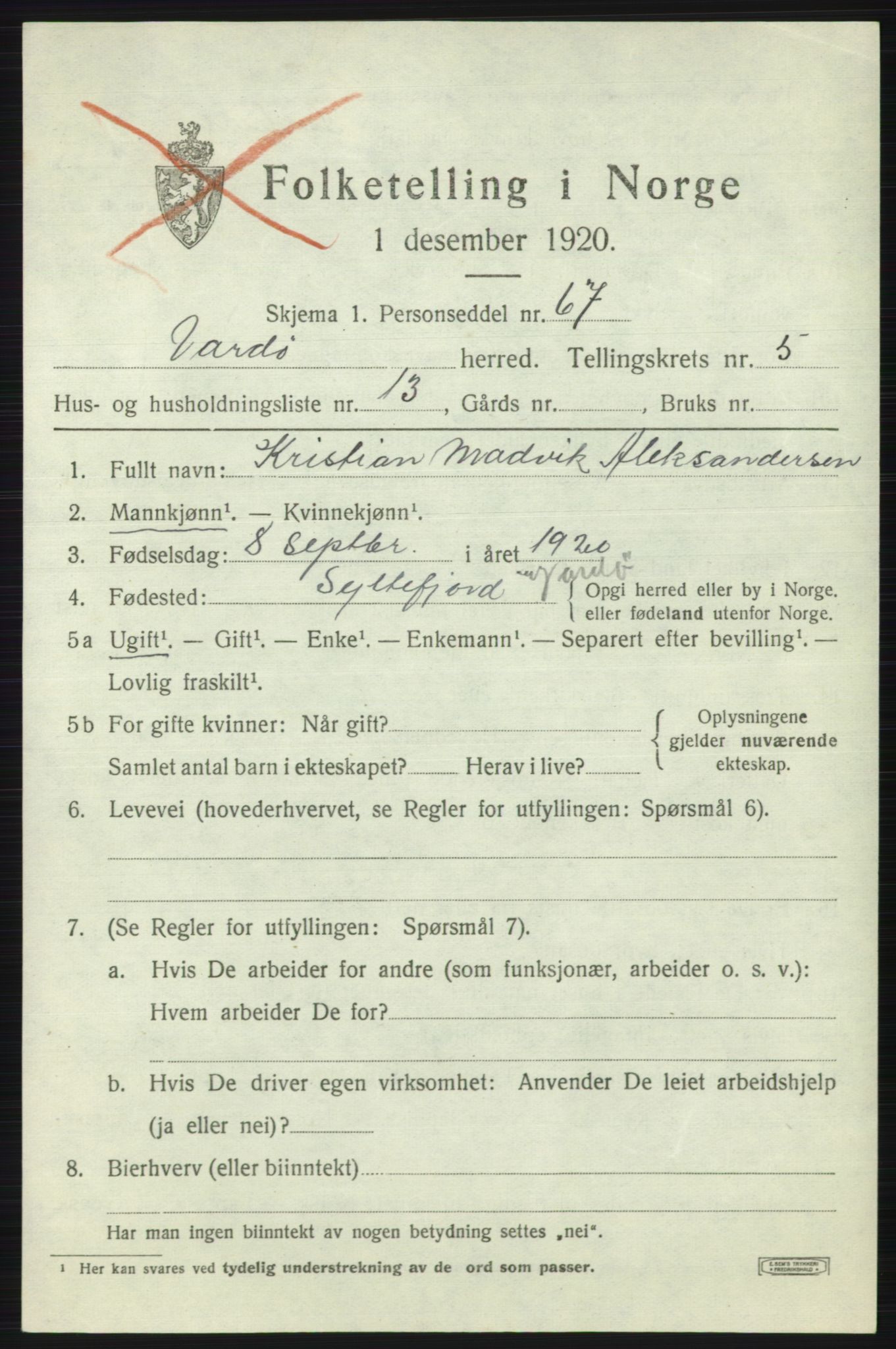 SATØ, 1920 census for Vardø rural district, 1920, p. 2720