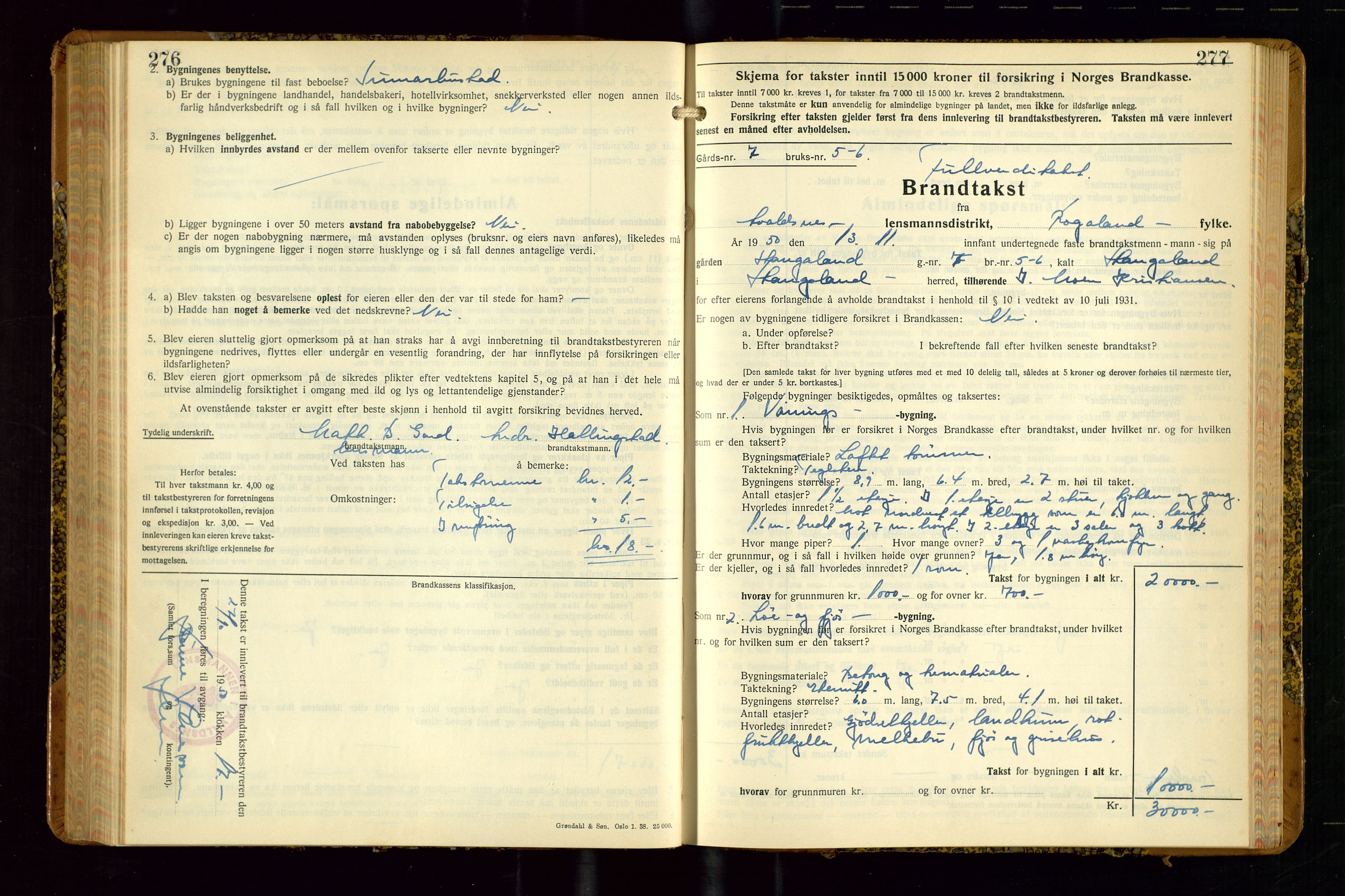 Avaldsnes lensmannskontor, SAST/A-100286/Gob/L0002: "Branntakstprotokoll for Avaldsnes lensmannsdistrikt Rogaland fylke", 1940-1950, p. 276-277