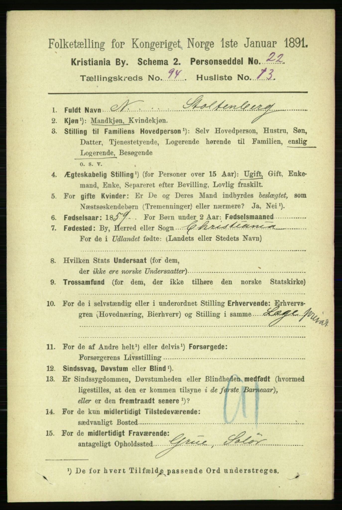 RA, 1891 census for 0301 Kristiania, 1891, p. 46246