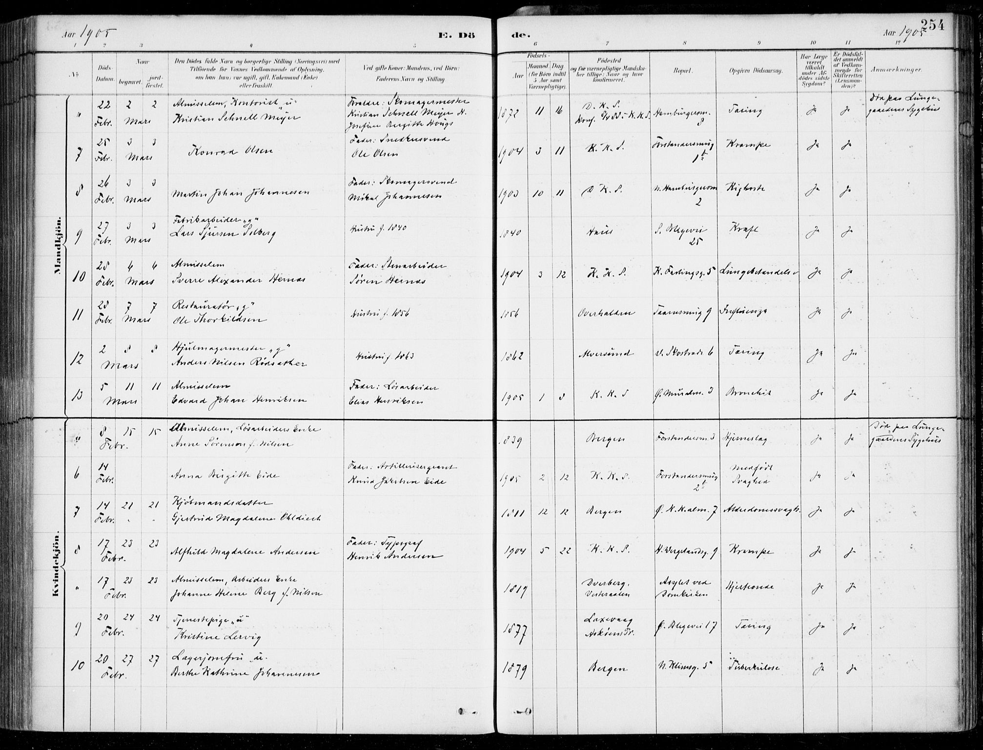 Korskirken sokneprestembete, AV/SAB-A-76101/H/Hab: Parish register (copy) no. E 4, 1884-1910, p. 254