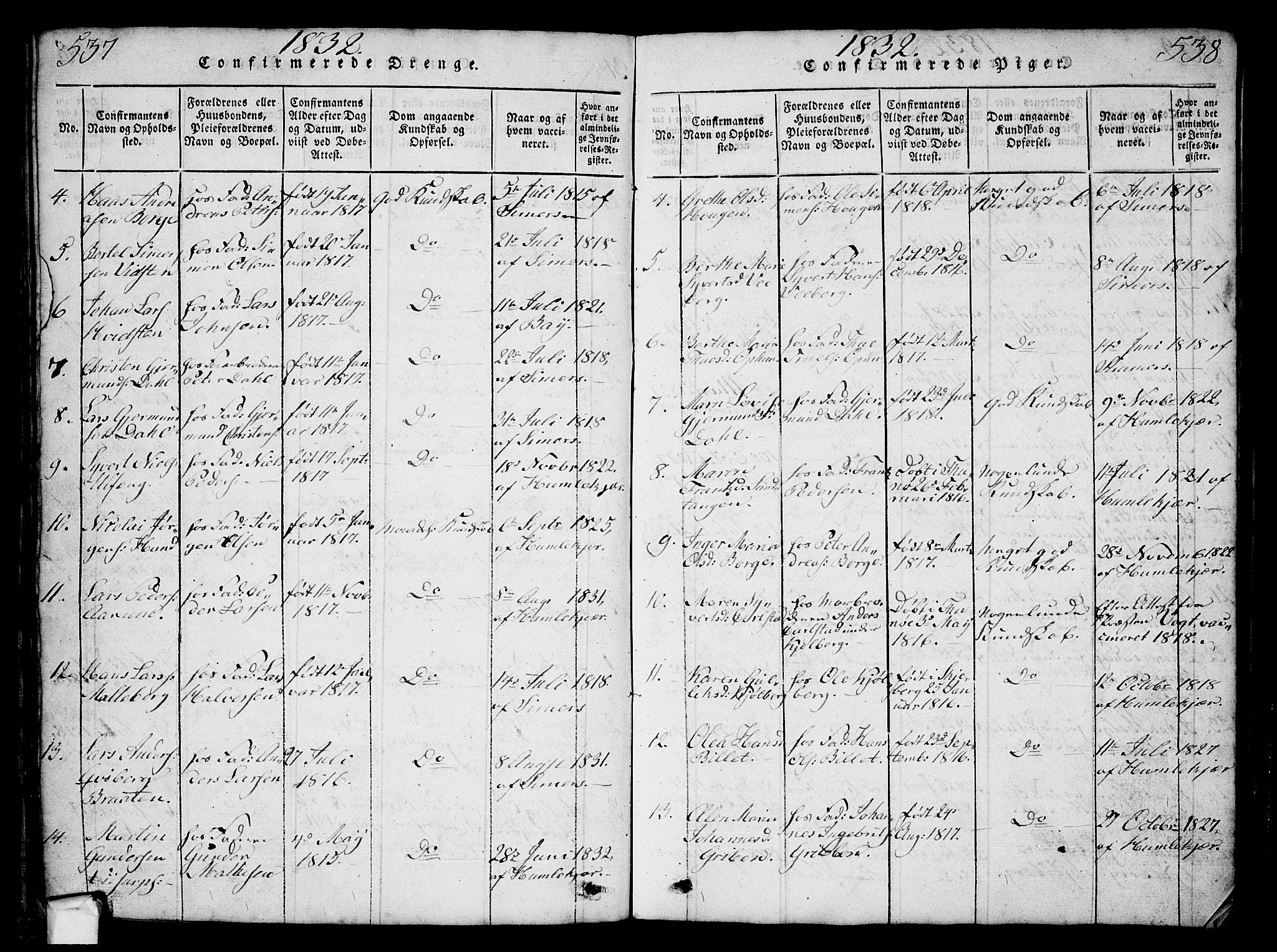 Borge prestekontor Kirkebøker, AV/SAO-A-10903/G/Ga/L0001: Parish register (copy) no.  I 1, 1815-1835, p. 537-538