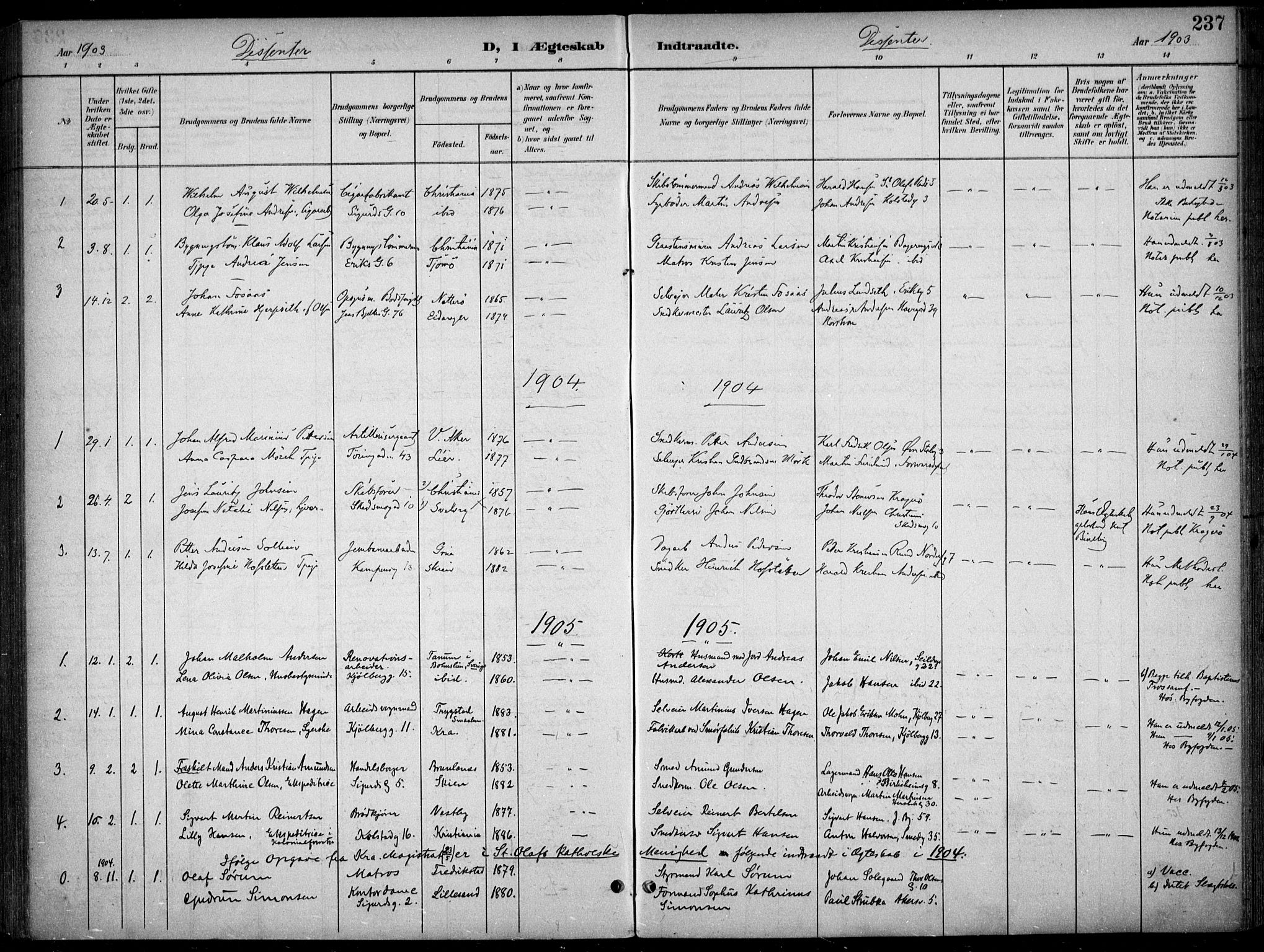 Kampen prestekontor Kirkebøker, SAO/A-10853/F/Fa/L0009: Parish register (official) no. I 9, 1899-1911, p. 237