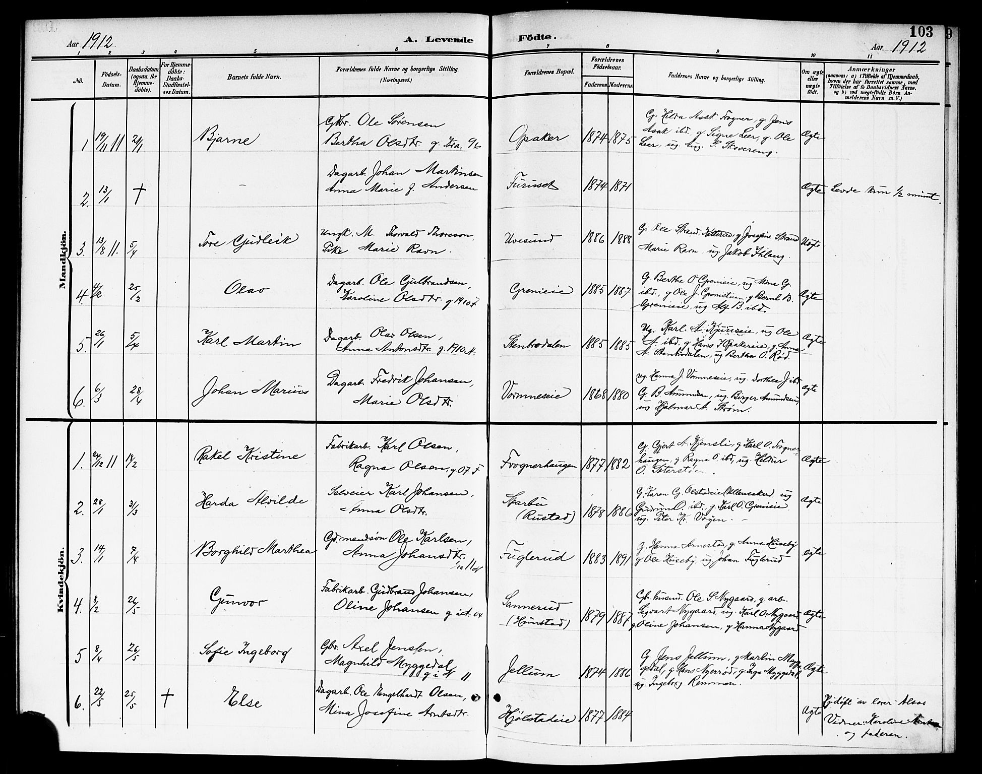 Nes prestekontor Kirkebøker, SAO/A-10410/G/Ga/L0002: Parish register (copy) no. I 2, 1901-1912, p. 103