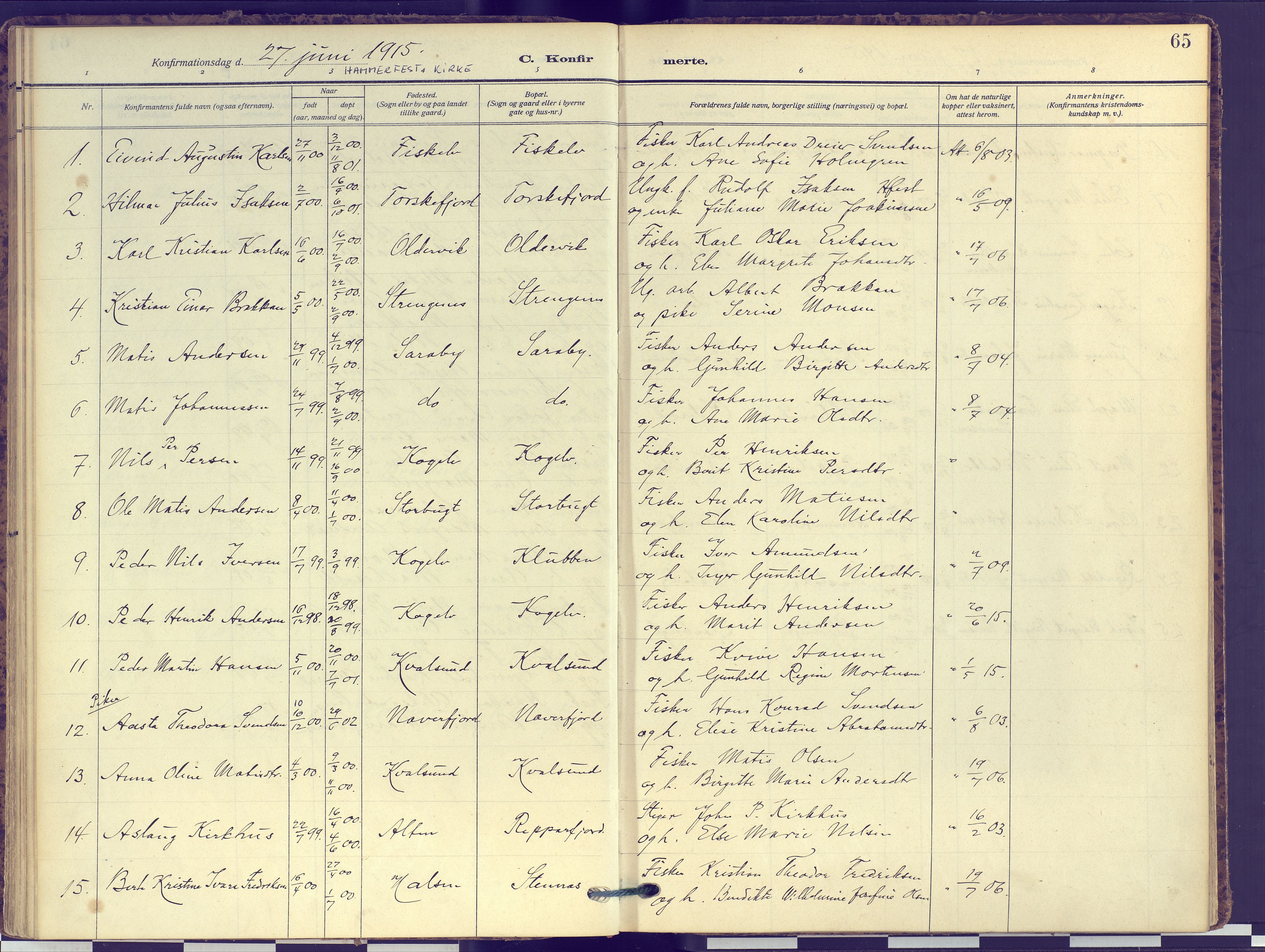 Hammerfest sokneprestkontor, SATØ/S-1347: Parish register (official) no. 16, 1908-1923, p. 65