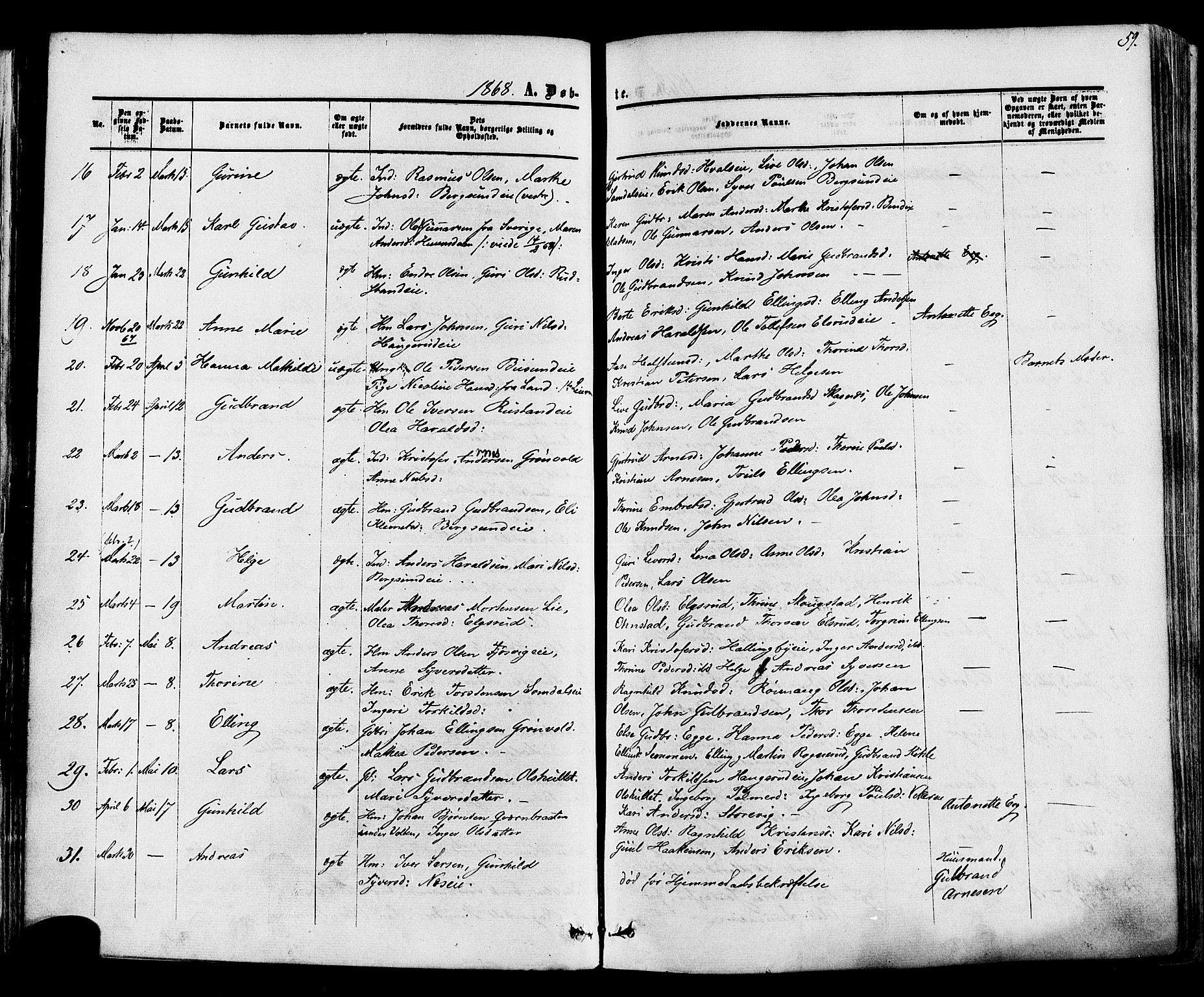 Ådal kirkebøker, SAKO/A-248/F/Fa/L0001: Parish register (official) no. I 1, 1857-1883, p. 59