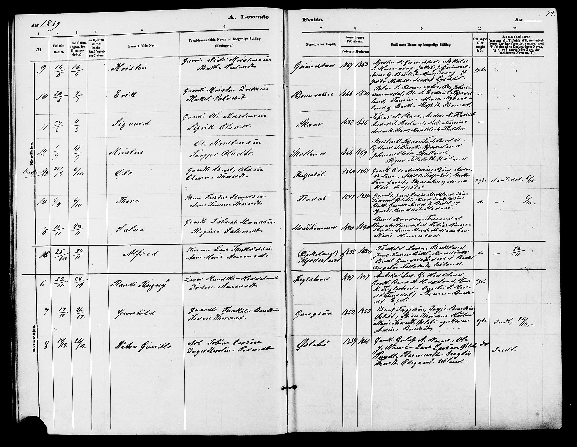 Holum sokneprestkontor, AV/SAK-1111-0022/F/Fb/Fbc/L0003: Parish register (copy) no. B 3, 1882-1908, p. 24