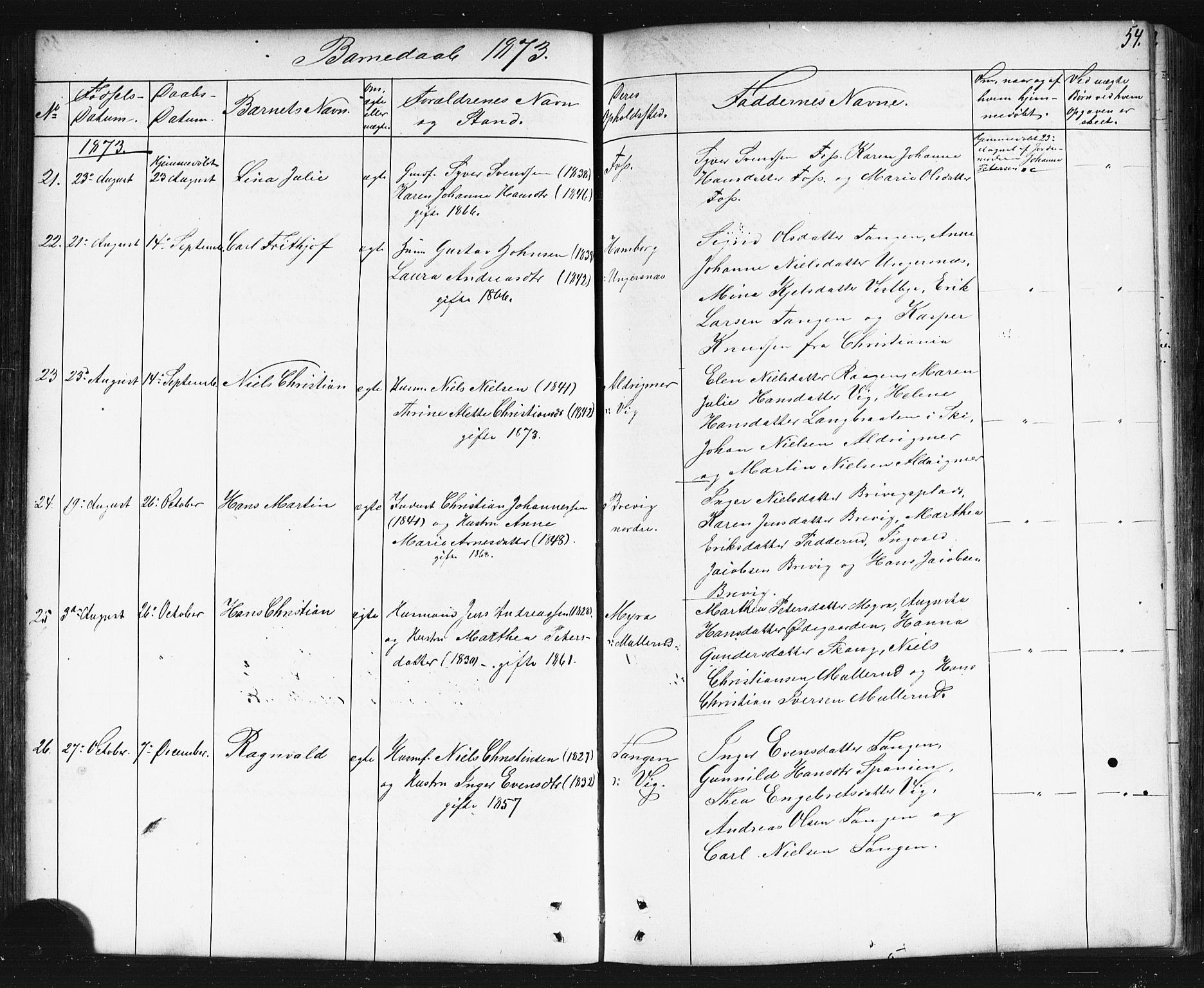 Enebakk prestekontor Kirkebøker, SAO/A-10171c/G/Gb/L0001: Parish register (copy) no. II 1, 1859-1890, p. 54