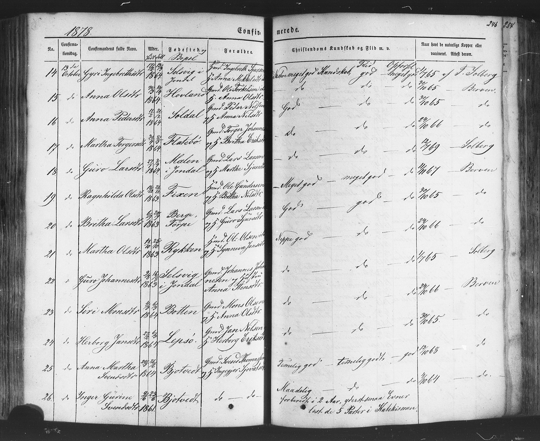 Kvam sokneprestembete, AV/SAB-A-76201/H/Haa: Parish register (official) no. A 9, 1864-1879, p. 246