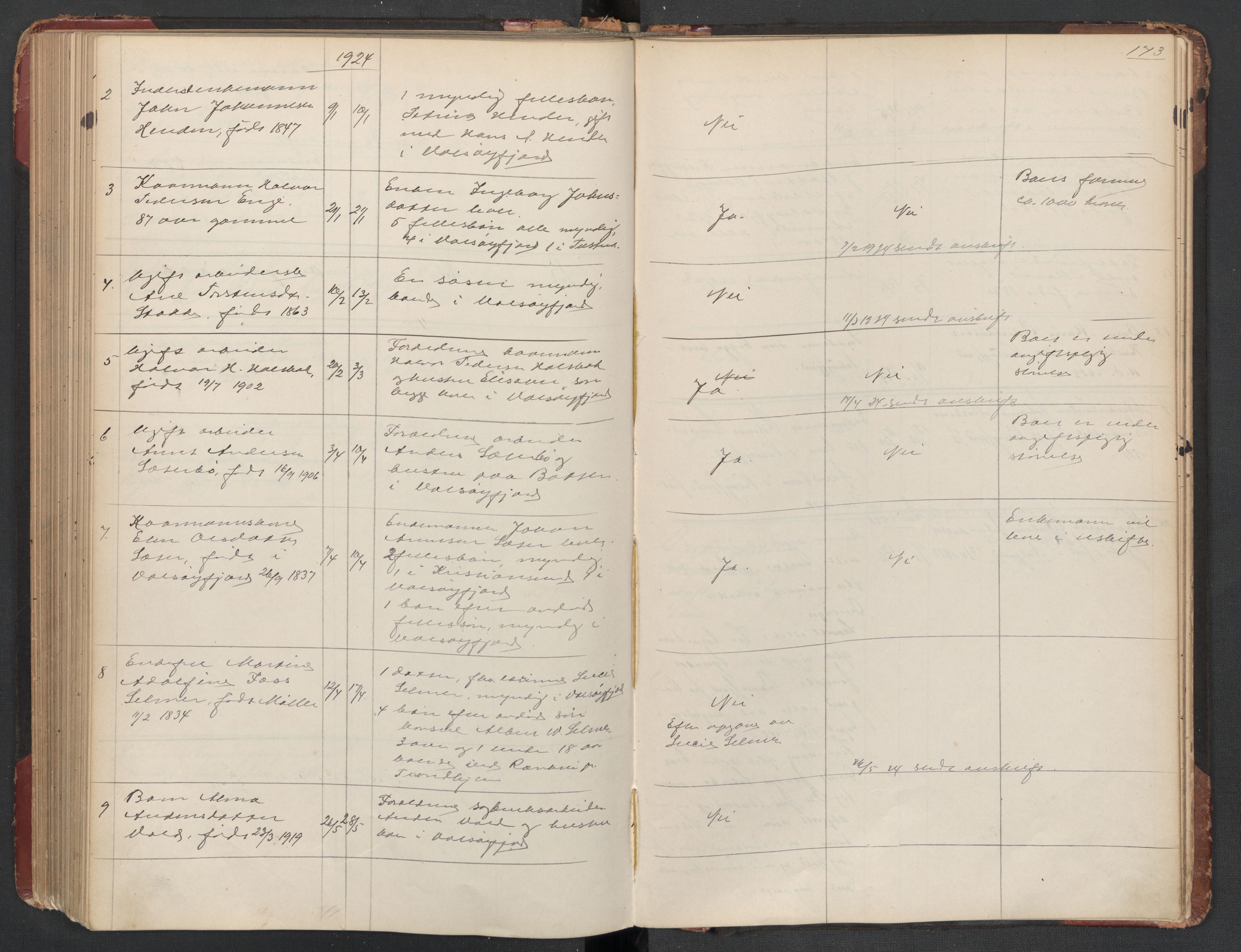 Aure lensmannskontor, SAT/A-1088/1/02/L0003: 2.01.03 Dødsfallsprotokoll, 1906-1926, p. 173