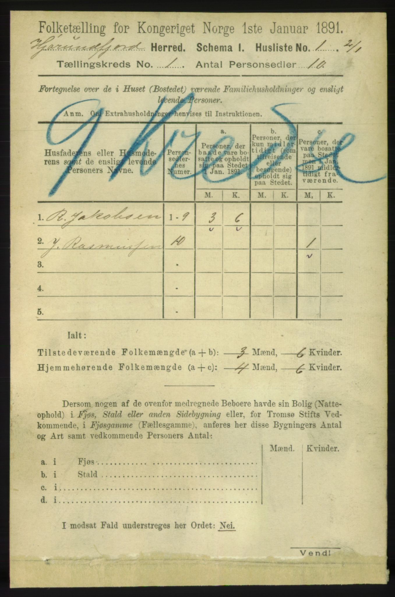 RA, 1891 census for 1522 Hjørundfjord, 1891, p. 25