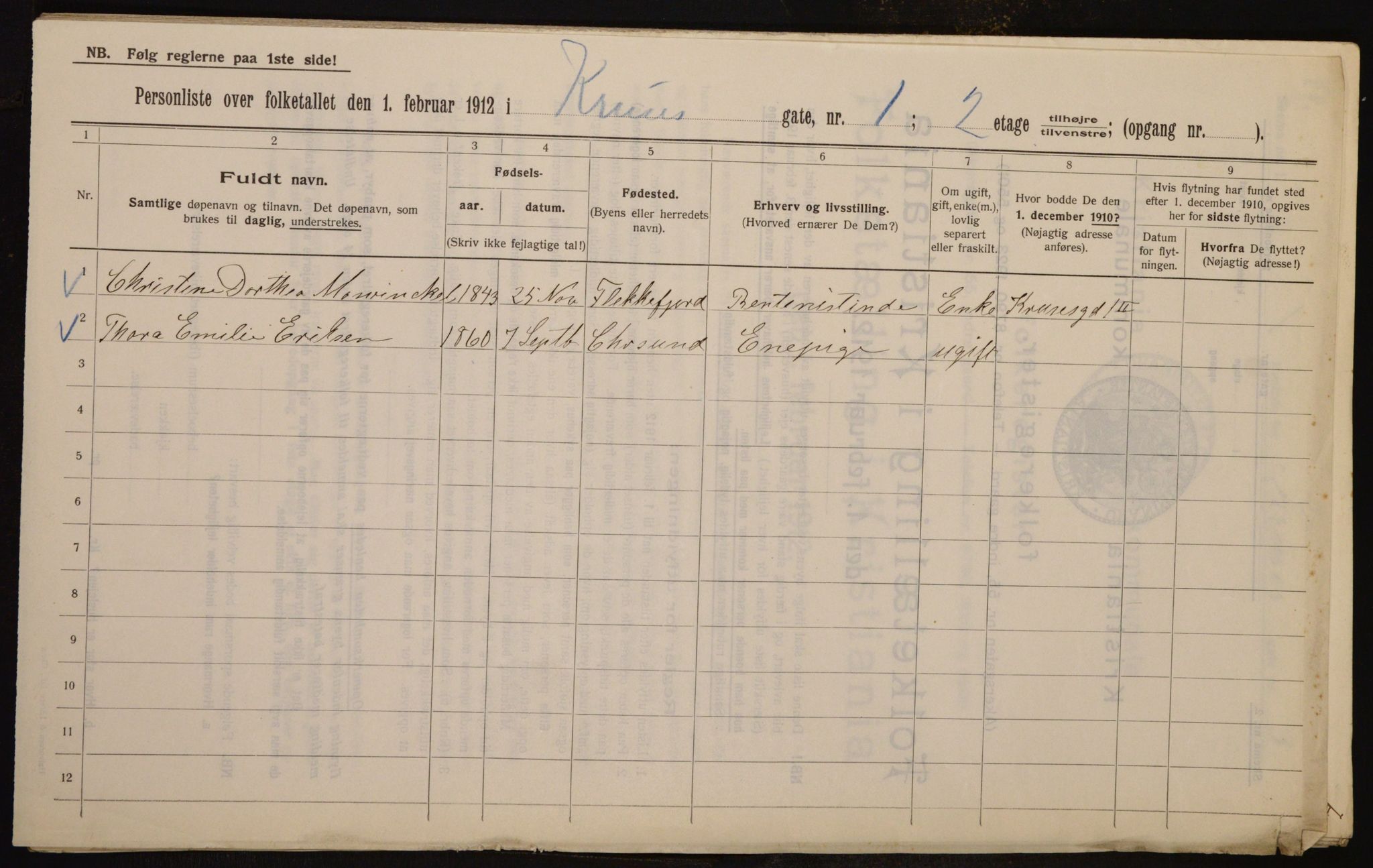 OBA, Municipal Census 1912 for Kristiania, 1912, p. 55205