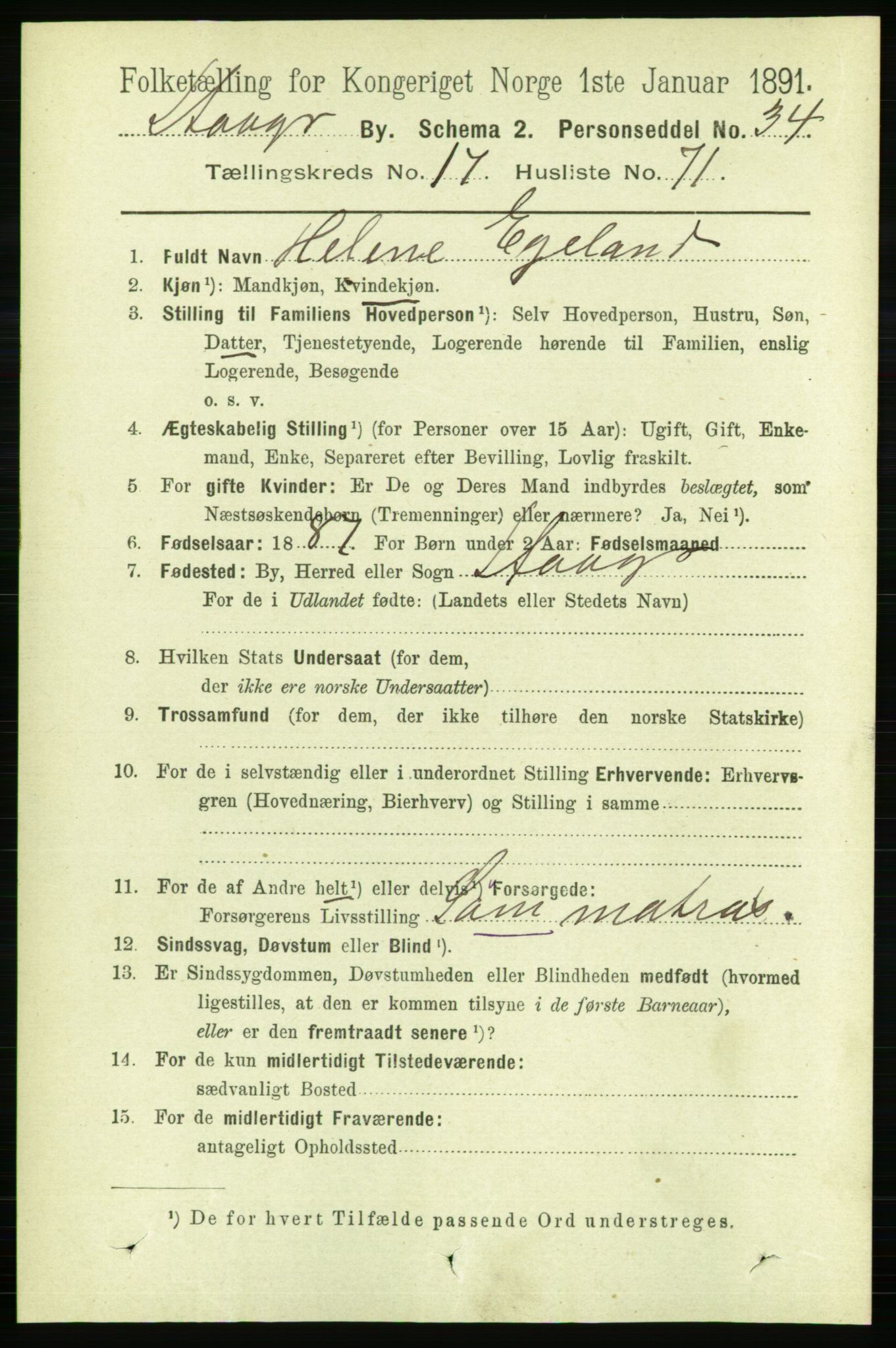 RA, 1891 census for 1103 Stavanger, 1891, p. 20730