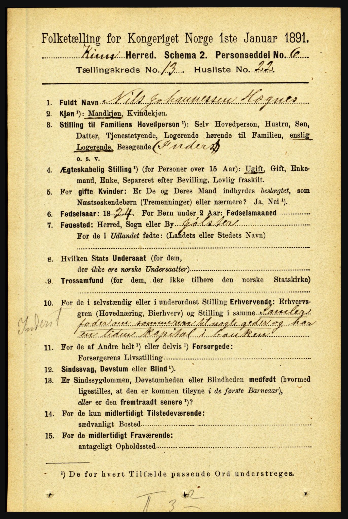 RA, 1891 census for 1437 Kinn, 1891, p. 5221
