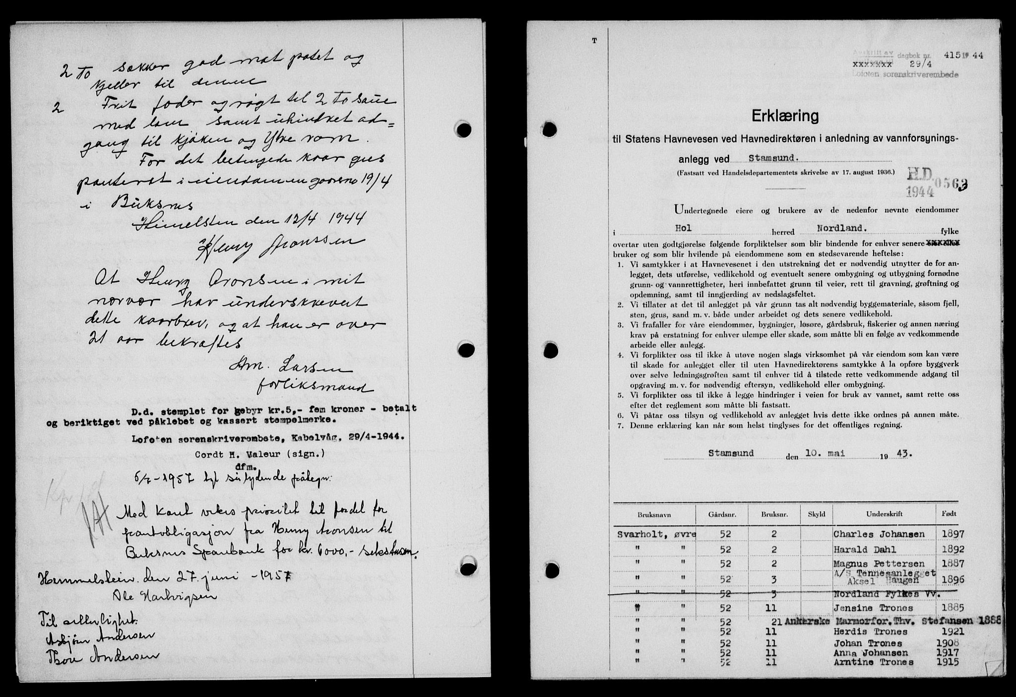 Lofoten sorenskriveri, SAT/A-0017/1/2/2C/L0012a: Mortgage book no. 12a, 1943-1944, Diary no: : 415/1944