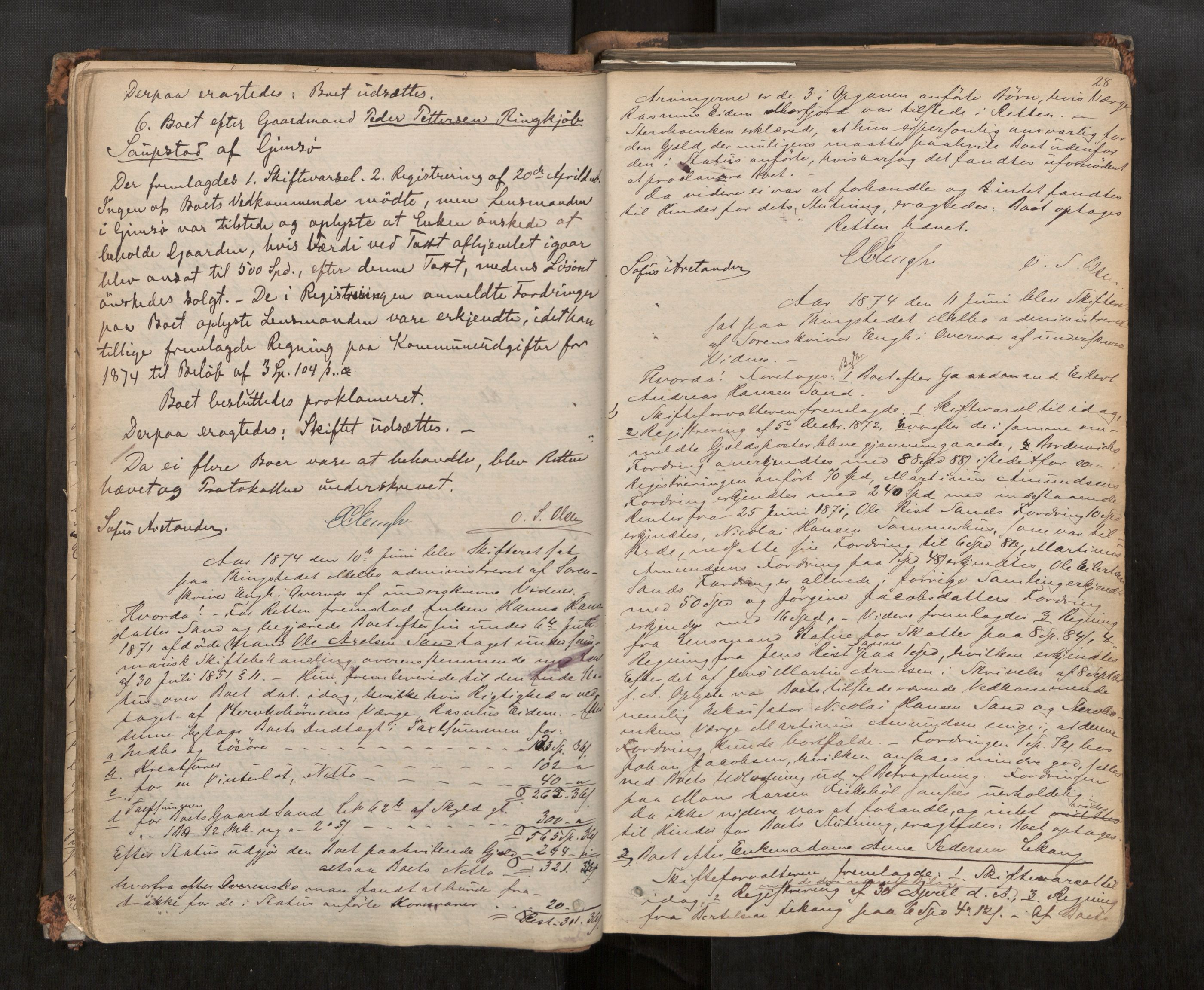 Vesterålen sorenskriveri, AV/SAT-A-4180/1/3/3B/L0002: Skiftebehandlingsprotokoll, 1872-1884, p. 28