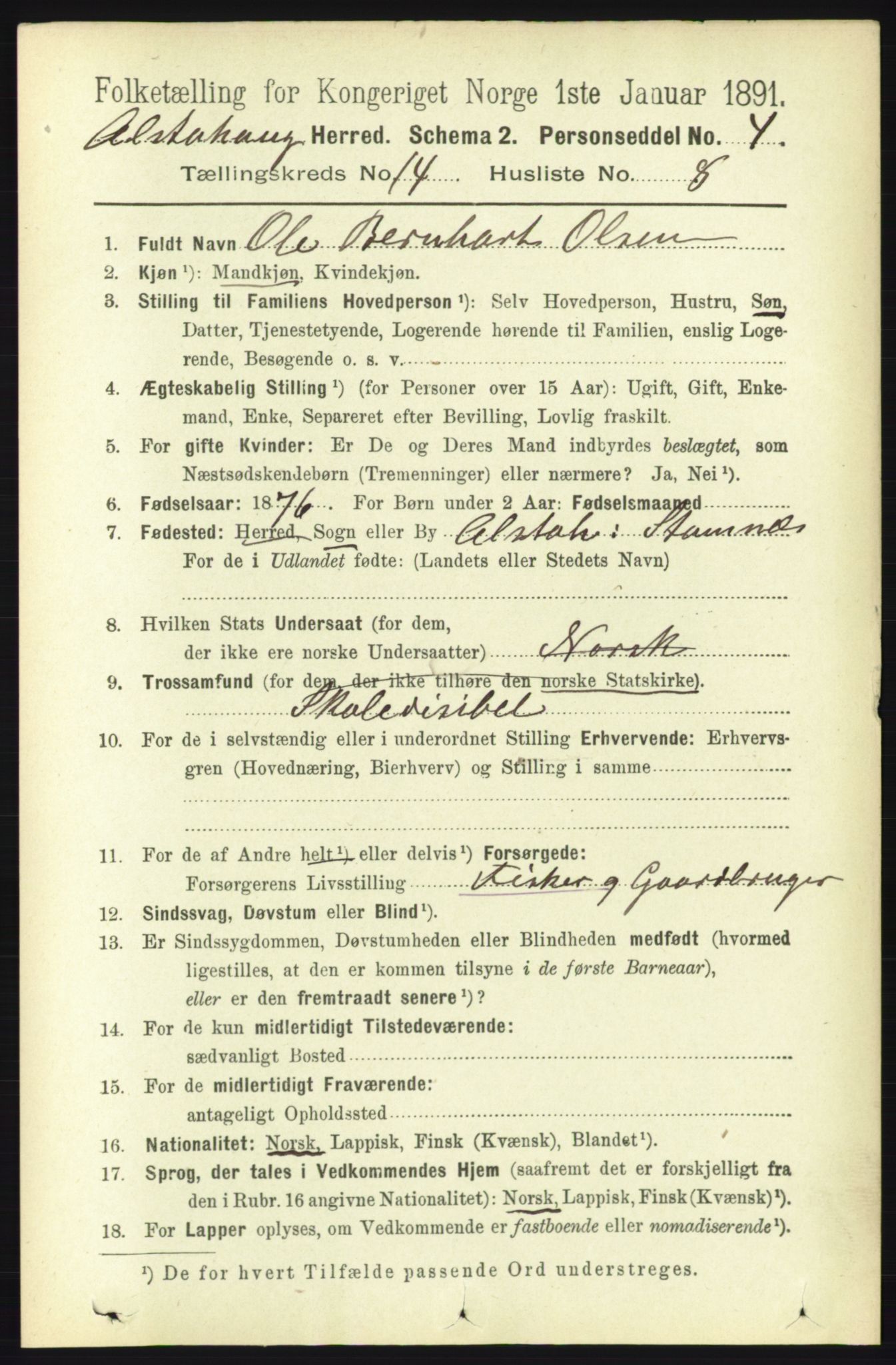 RA, 1891 census for 1820 Alstahaug, 1891, p. 4996