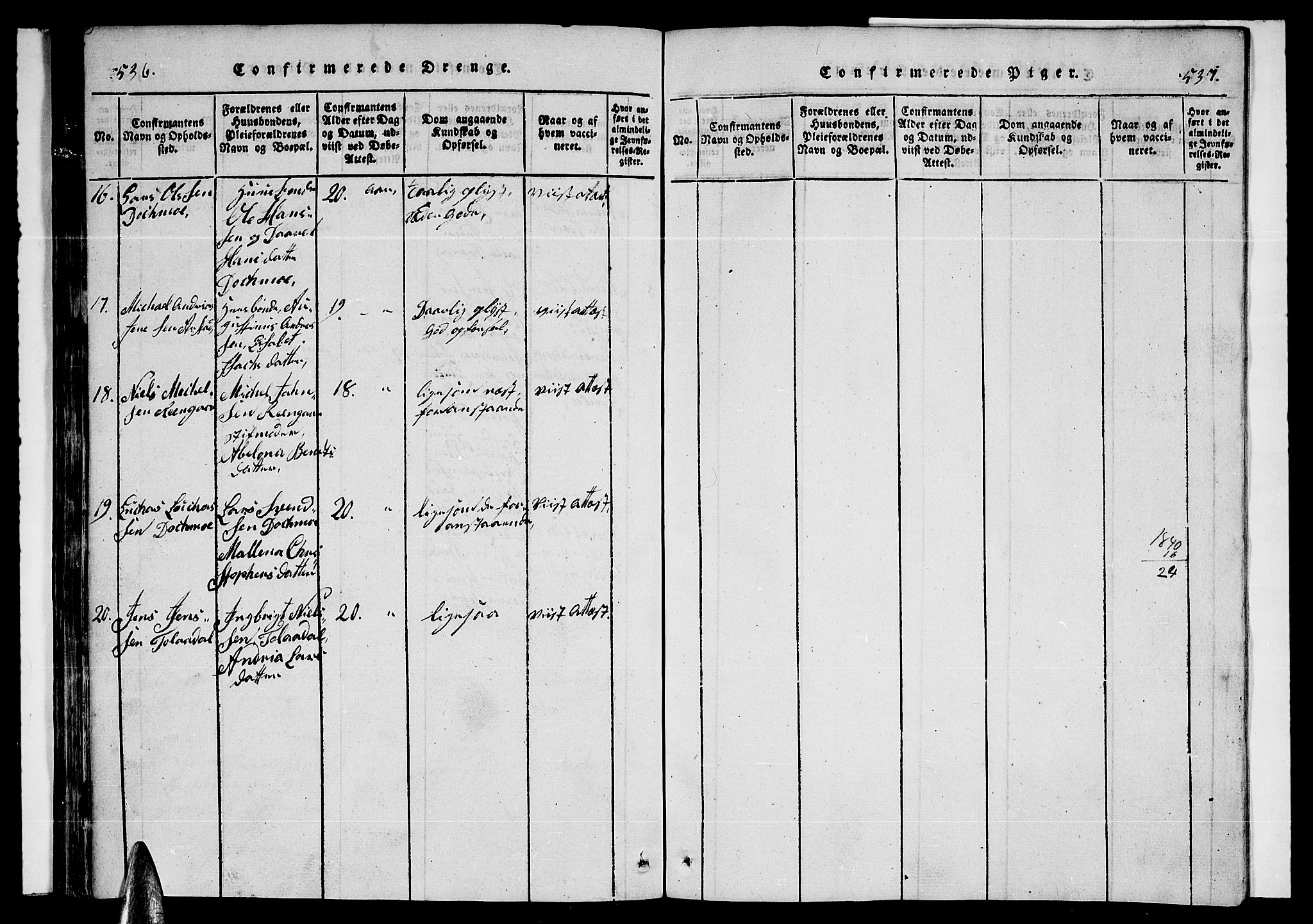 Ministerialprotokoller, klokkerbøker og fødselsregistre - Nordland, AV/SAT-A-1459/846/L0651: Parish register (copy) no. 846C01, 1821-1841, p. 536-537