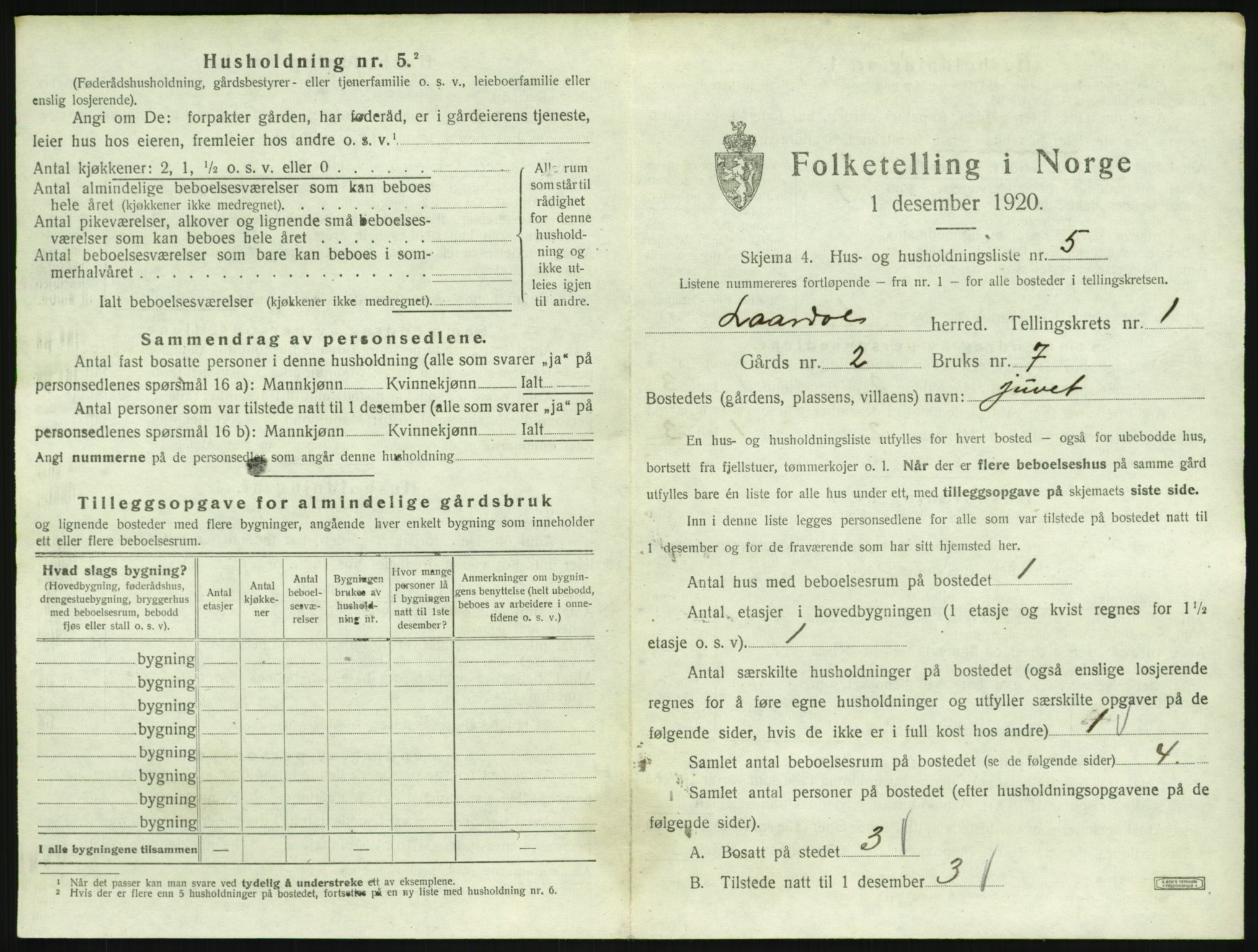 SAKO, 1920 census for Lårdal, 1920, p. 53