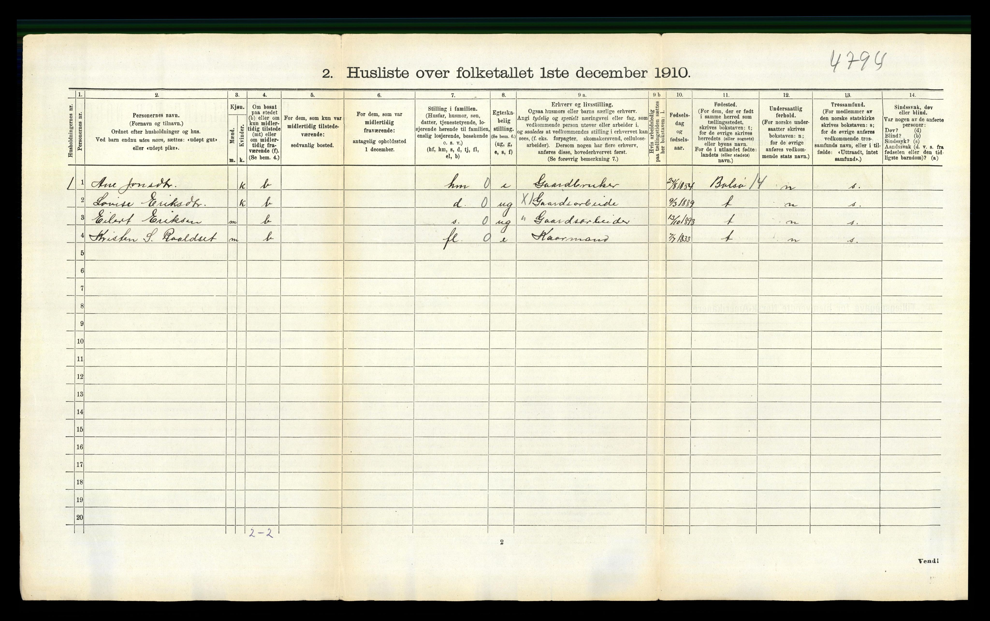 RA, 1910 census for Nesset, 1910, p. 90