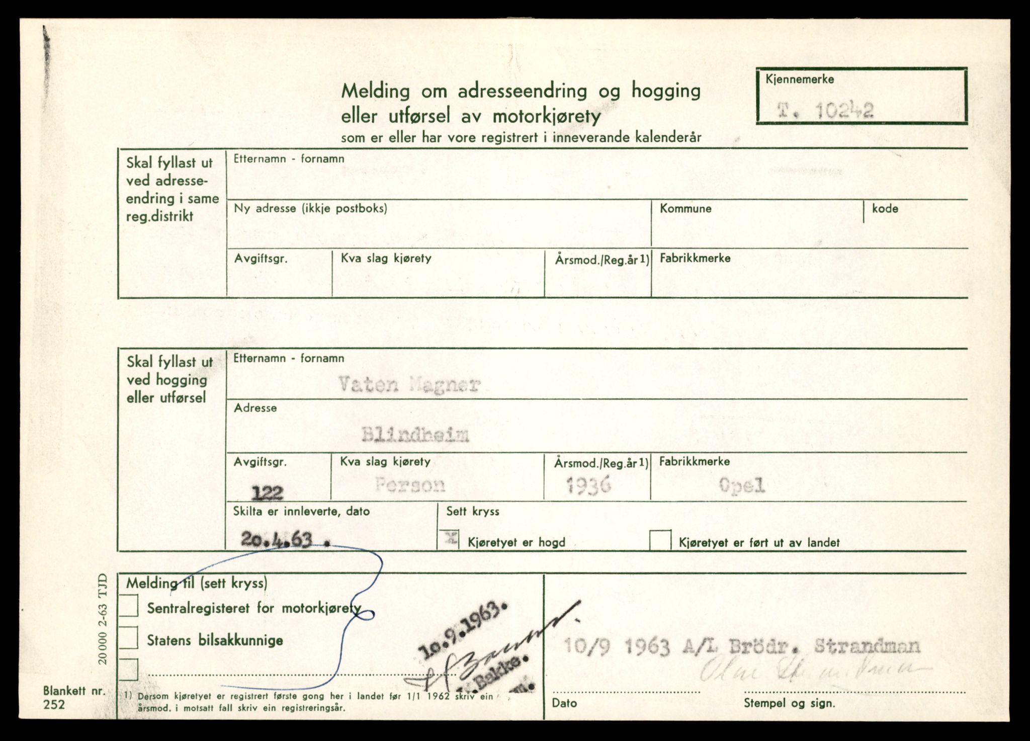 Møre og Romsdal vegkontor - Ålesund trafikkstasjon, AV/SAT-A-4099/F/Fe/L0019: Registreringskort for kjøretøy T 10228 - T 10350, 1927-1998, p. 349