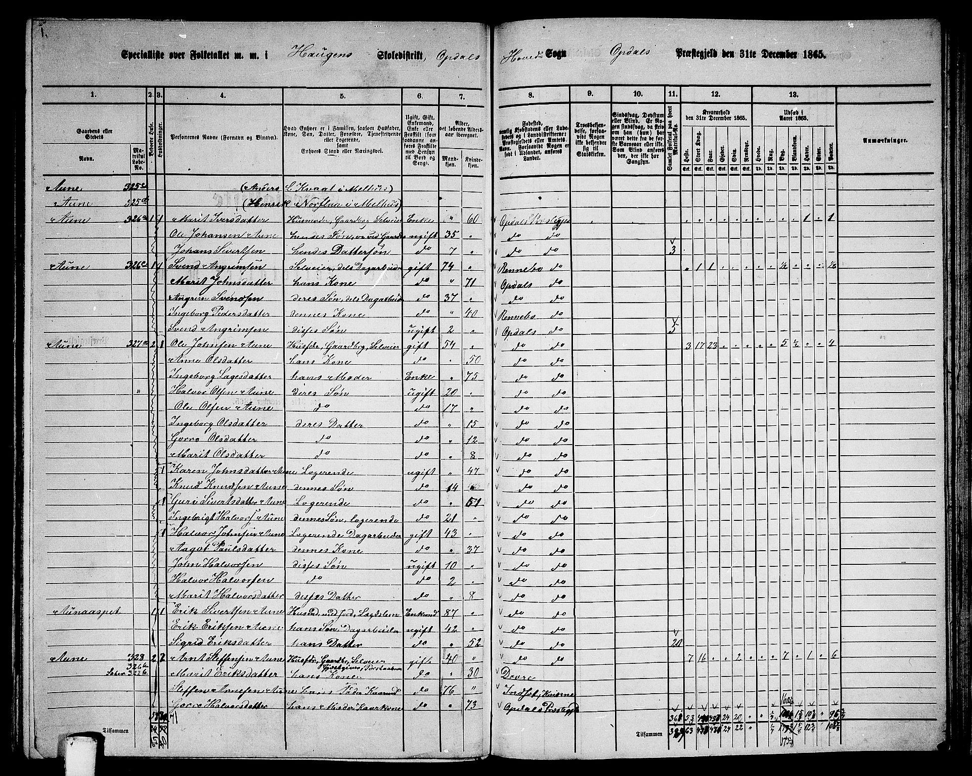 RA, 1865 census for Oppdal, 1865, p. 163